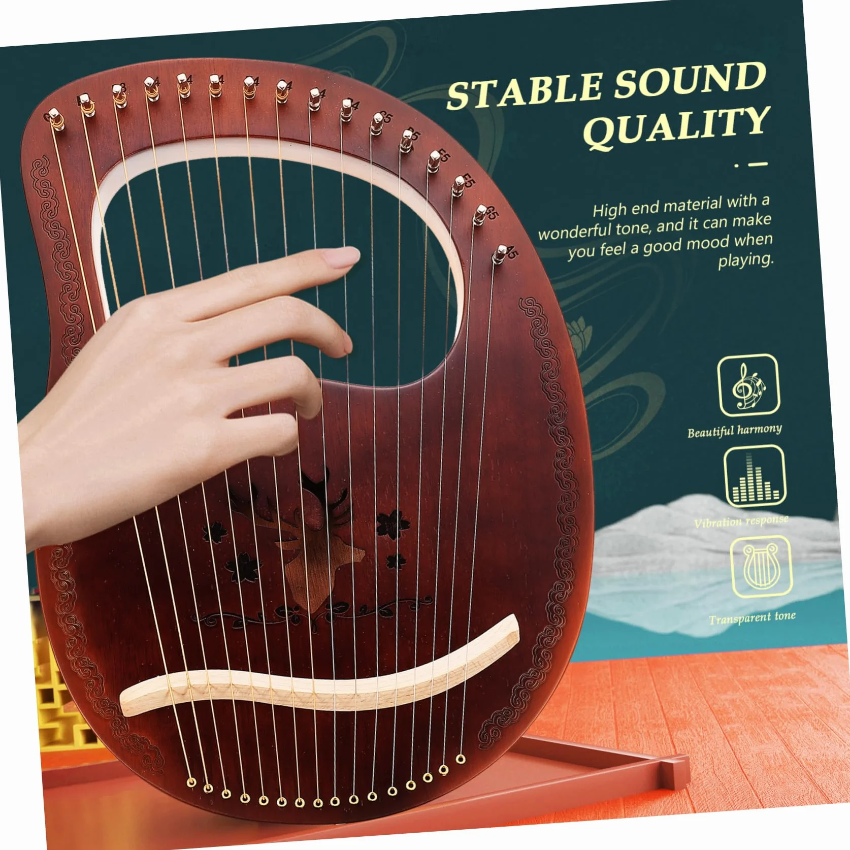 Yardwe Arpa de Lira de Madera de Tonos Arpa de Lira de Estilo Antiguo Instrumento de Cuerda para Tocar Manos para Música Tradicional