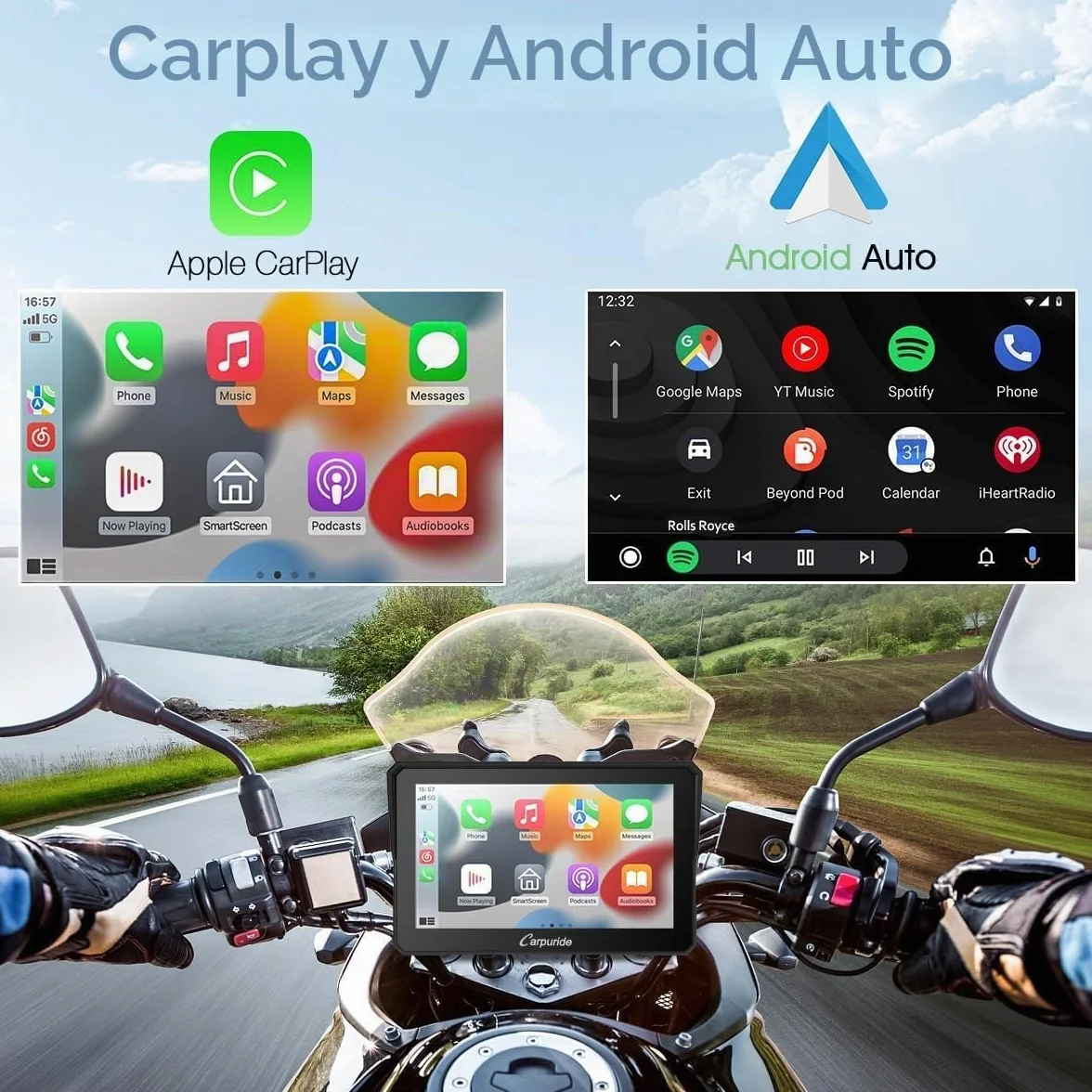 Carpuride W702 Pantalla GPS 7 Pulgadas CarPlay para Motocicleta - CarPlay Inalámbrico y Android Auto, Pantalla Táctil Impermeable, Bluetooth Dual, Navegación, Siri.