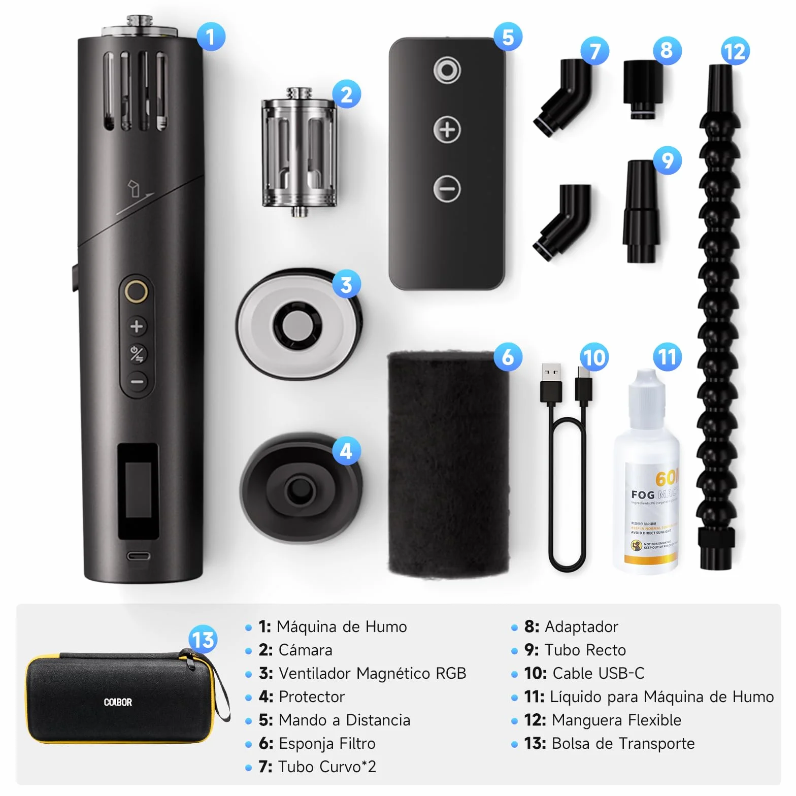 COLBOR Máquina de Humo 40W Recargable con Control Remoto, CF5 Mini máquina de Niebla Portátil con Ventilador RGB para Fotografía, Fiestas Interiores y Exteriores, Halloween, Cosplay