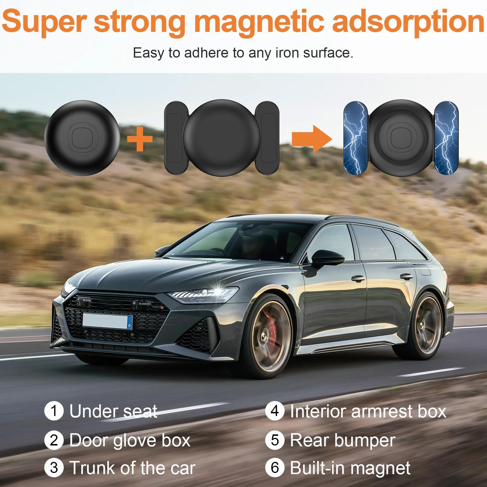 Localizador GPS para Coche sin Suscripción Bluetooth Compatible iOS Android con Funda Protectora Llavero Silicona Magnética Negro