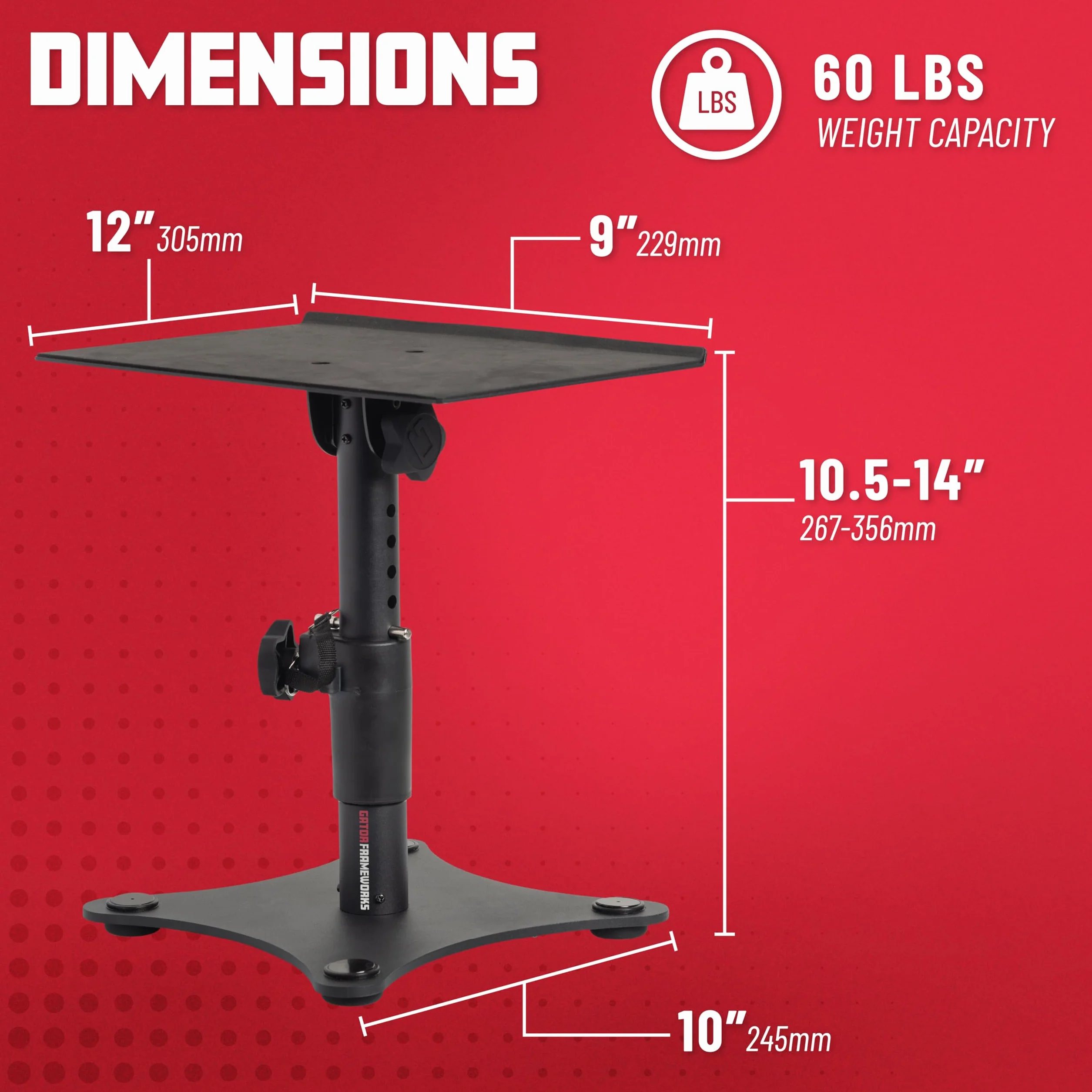 Gator Frameworks Soportes de Estudio y para Altavoces de Escritorio con Superficie Acolchada de Espuma EVA, ángulo Ajustable de 0° a 15° - Juego de 2 (GFWSPKSTMNDSK)