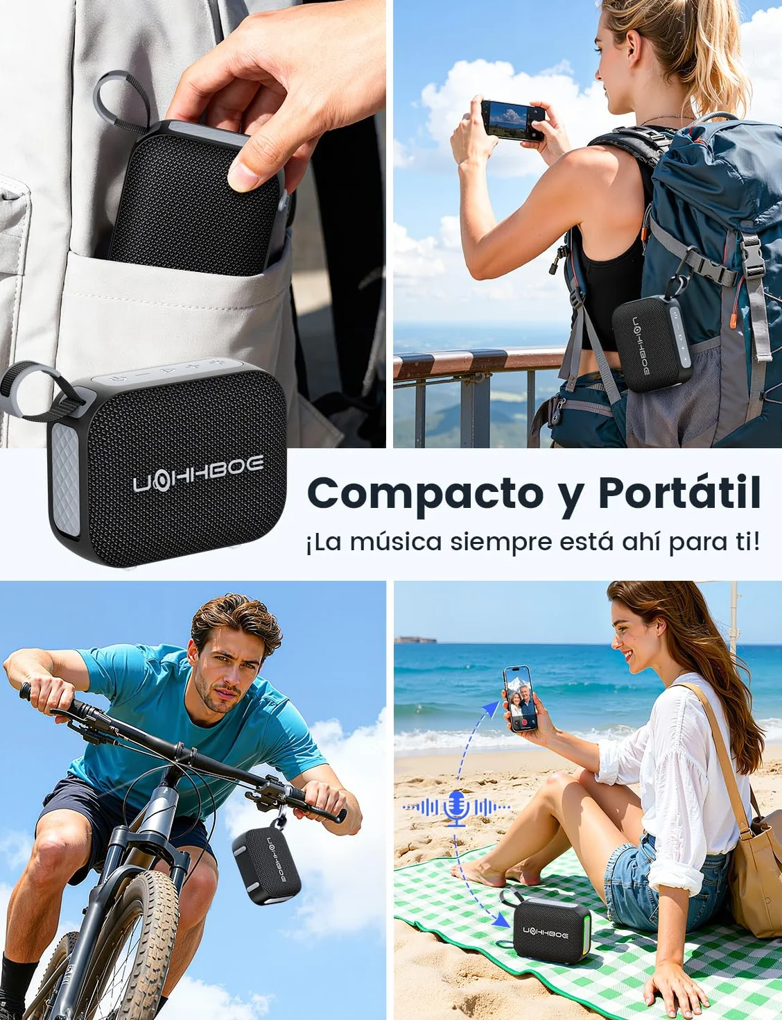 UOHHBOE Altavoz Bluetooth 6.0 20W Potente con Luz LED, TWS, IPX5 Impermeable, 24 Horas, Portátil