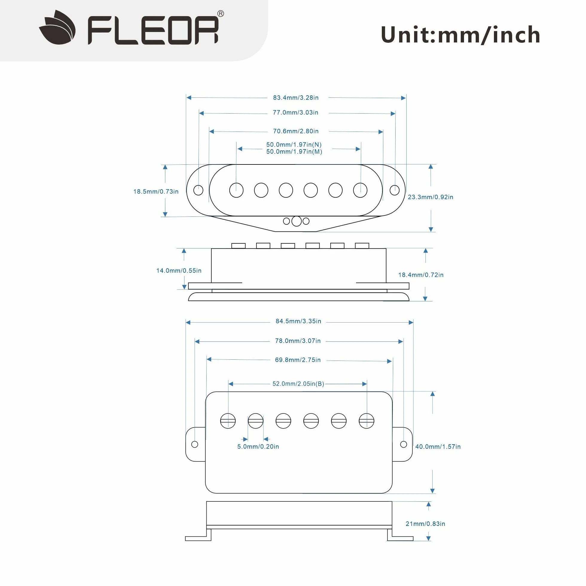 FLEOR Alnico - Juego de 5 pastillas de bobina simple y humbucker de alta ganancia, HSS N+M+B, color crema para guitarra estilo ST
