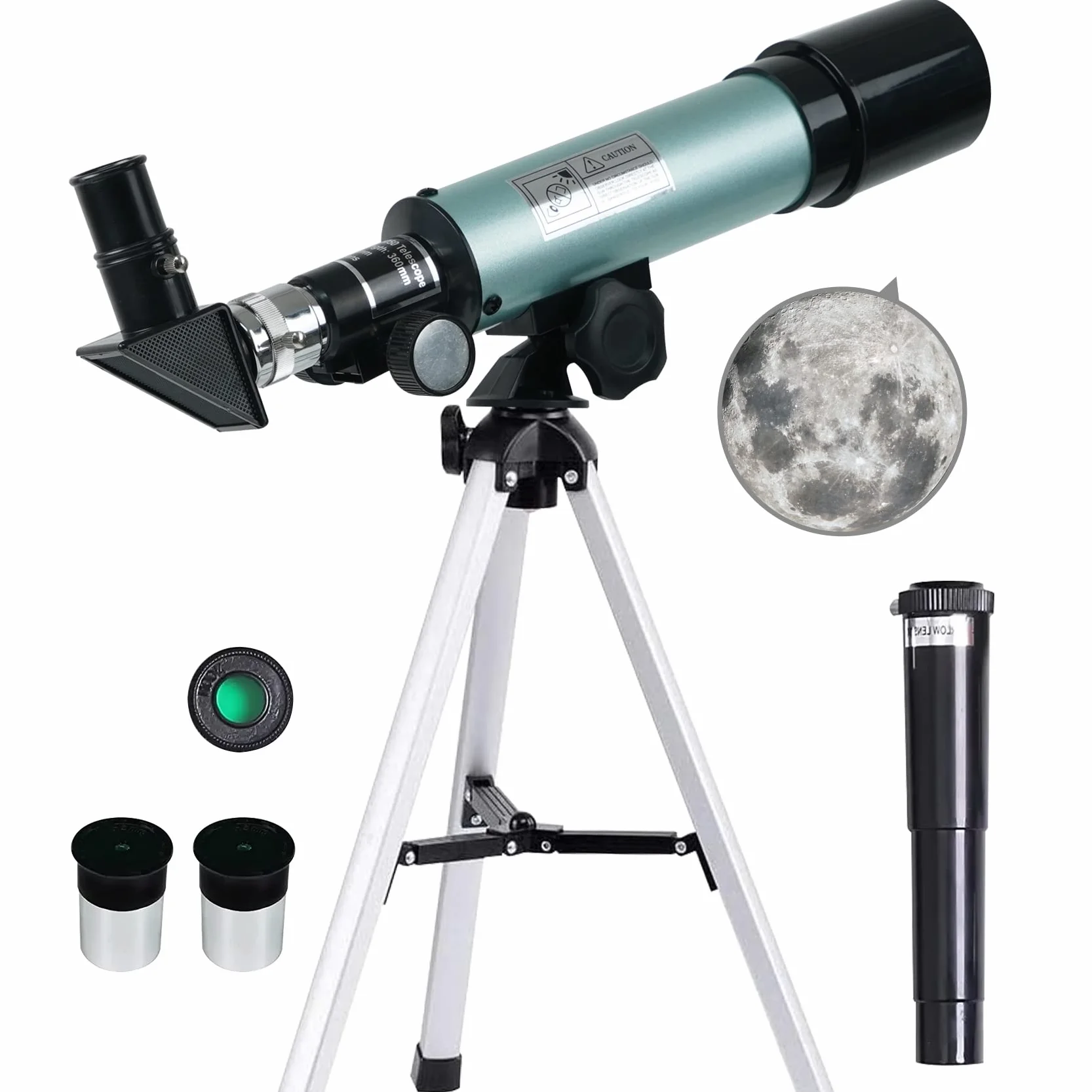 Telescopio Astronómico 360/50mm 90X Refractor con Trípode para Niños Adultos Observar Luna Aves