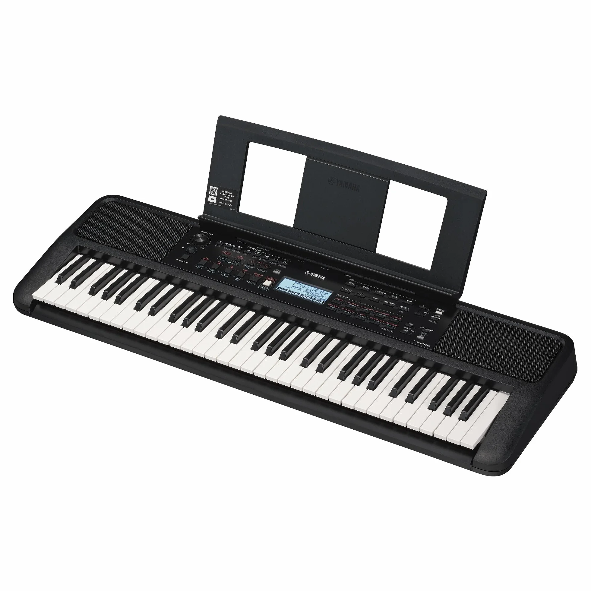 YAMAHA PSR-E383 Teclado portátil para principiantes, 650 voces de instrumentos auténticos y teclas sensibles a la pulsación con polifonía de 48 notas, incluye 2 clases online con un profesor