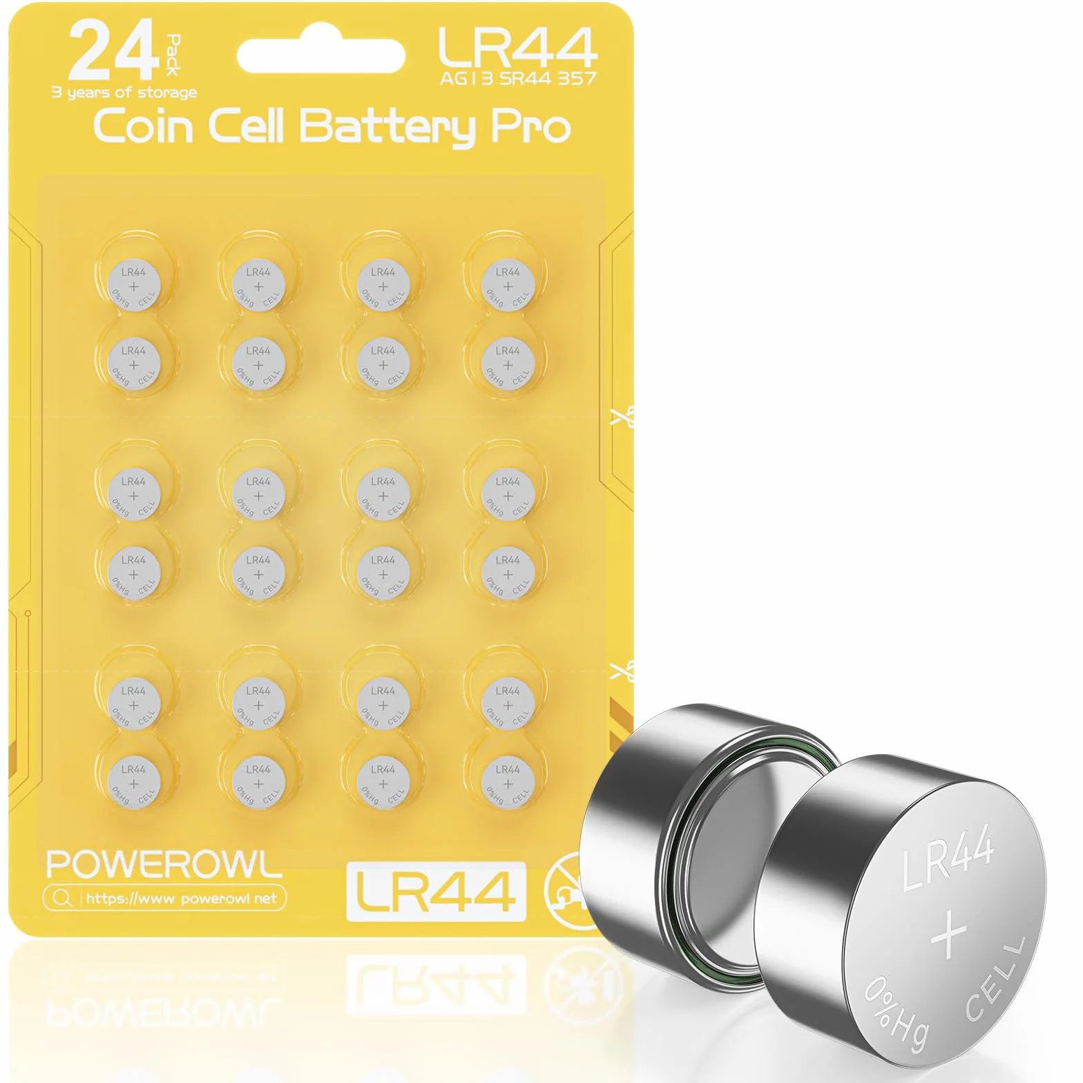 POWEROWL LR44 1.5V Alcalina Batería AG13 A76 357 24 Unidades para Relojes Calculadoras