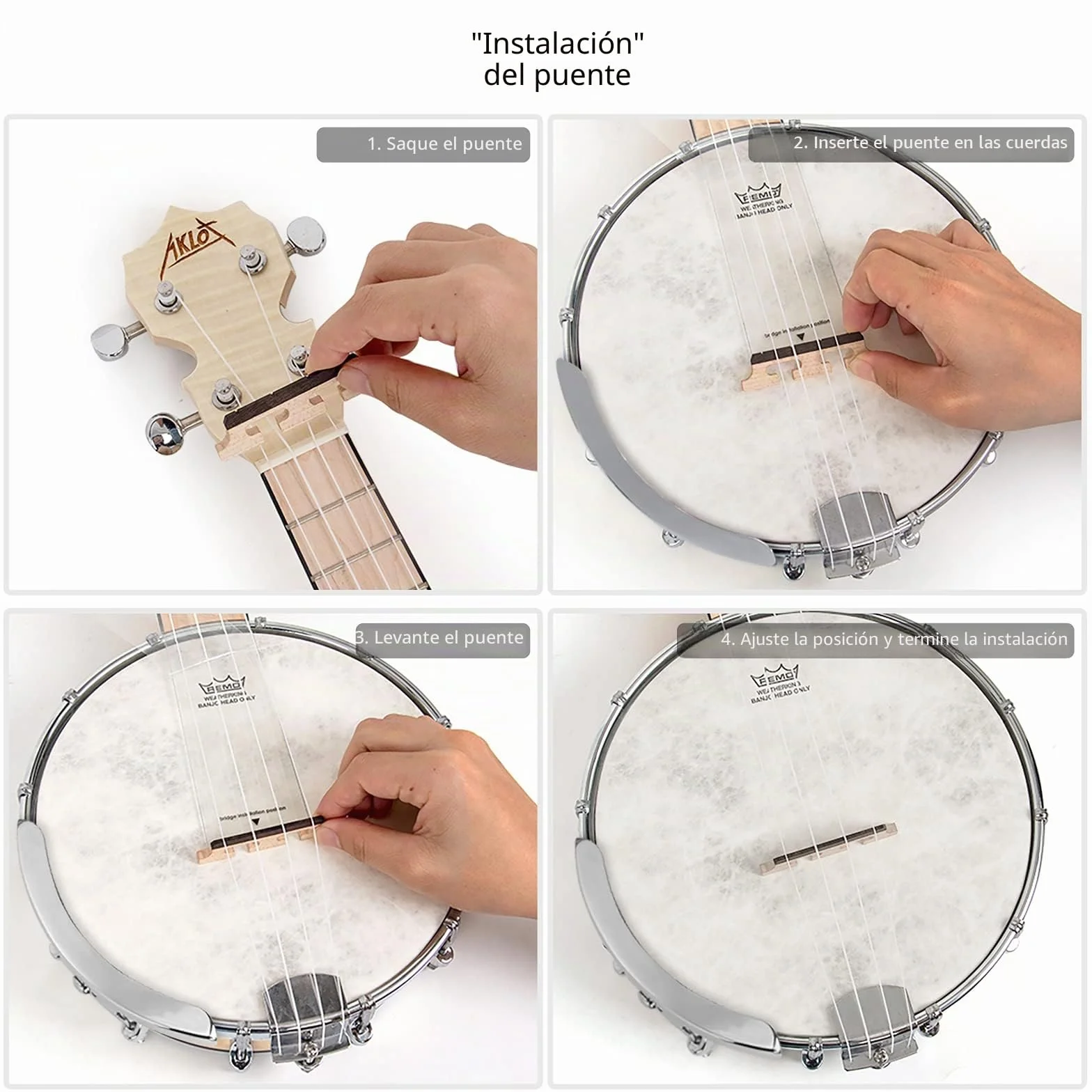 AKLOT Banjolele Ukelele banjo Concierto 23 pulgadas Remo Drumhead Open Back Maple Body 1:15 Sintonizador avanzado con varilla de armadura de dos vías