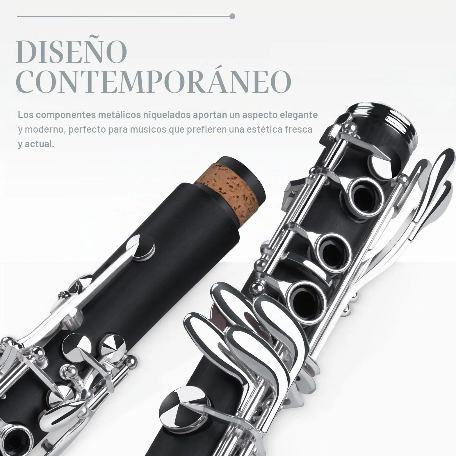SONICAKE Clarinete en Sib para Principiantes, Clarinete de Ebonita Niquelado con Barriles, Cañas, Boquilla Original, Estuche Rígido QCR-01