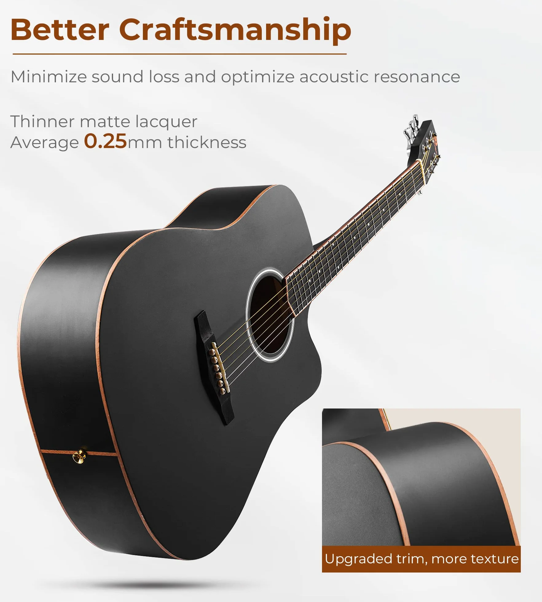 Vangoa 4/4 Guitarra Acústica Corte Tamaño Completo Set Dreadnought 41 pulgadas Folk Acoustic Guitar Kits para Principiante Estudiante Adulto, Negro