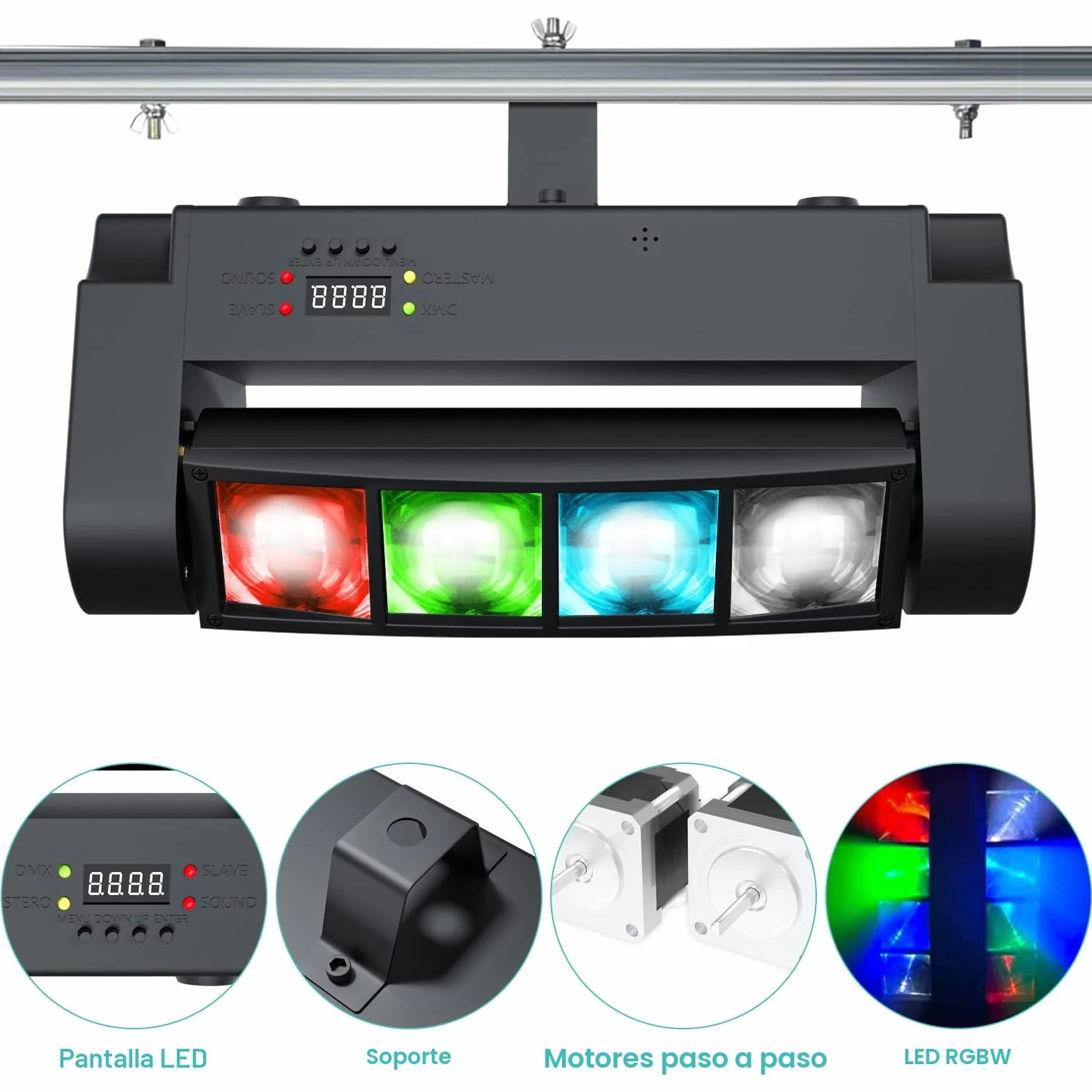 BETOPPER Cabeza Móvil LED DJ, Foco de Iluminación RGBW 8x3W, Control DMX/Auto/Sonido - Para Escenarios, Bares, Discotecas, Hogar - Efectos de Luz Estroboscópica y Spider Flash (2)