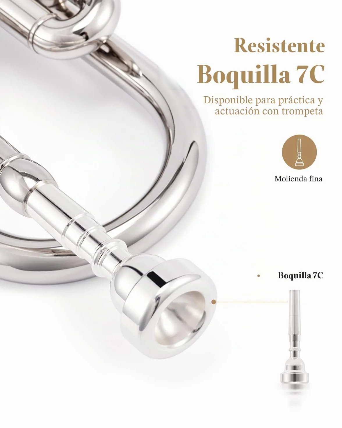 Juego de trompeta Eastar Standard en Sib para principiantes, instrumento de viento metal para estudiantes, con estuche rígido, kit de limpieza, boquilla 7C y guantes, ETR-380N, plateado