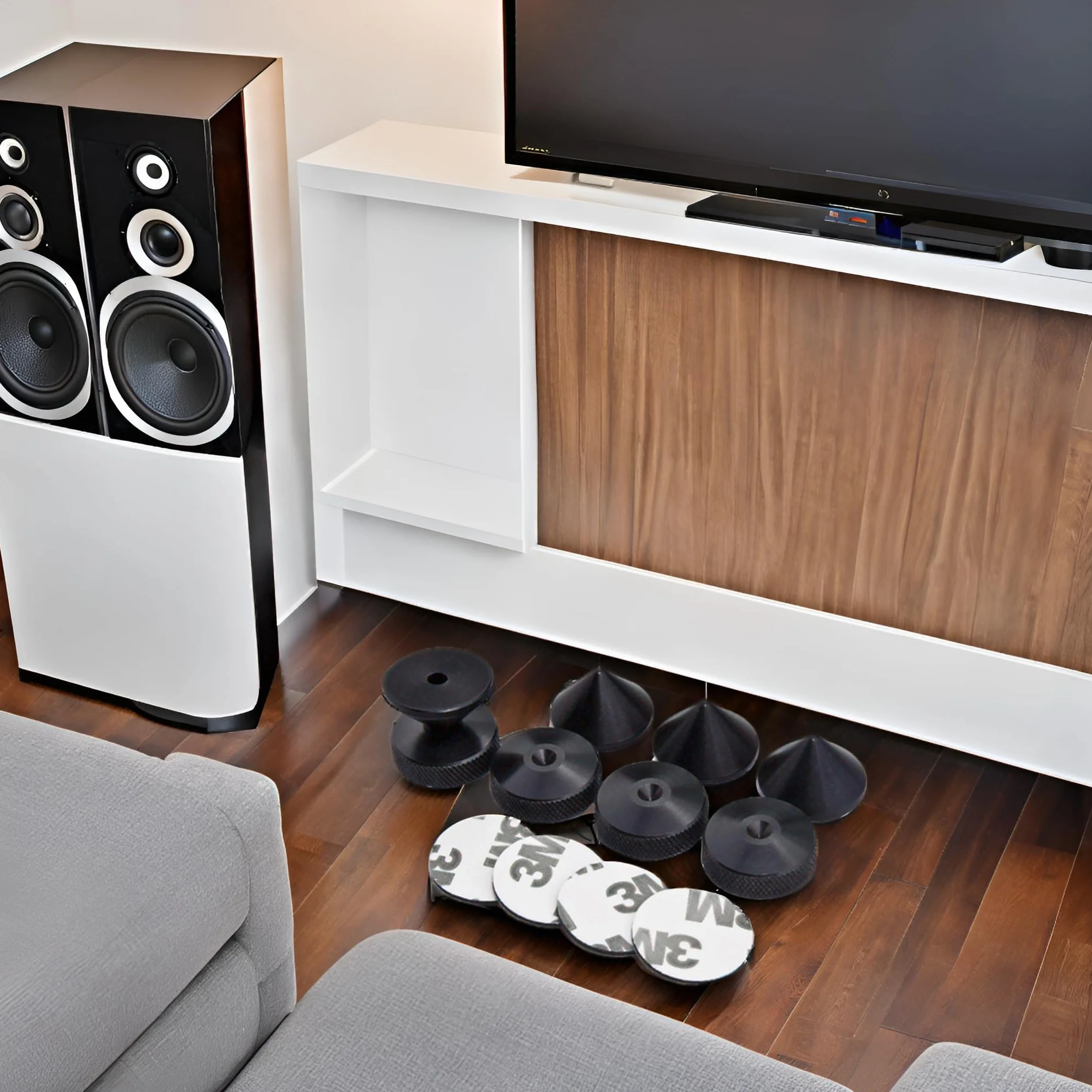 Puntas de Desacople para Altavoces Aluminio Anodizado Negro + Almohadilla de Espuma 3M Adhesiva