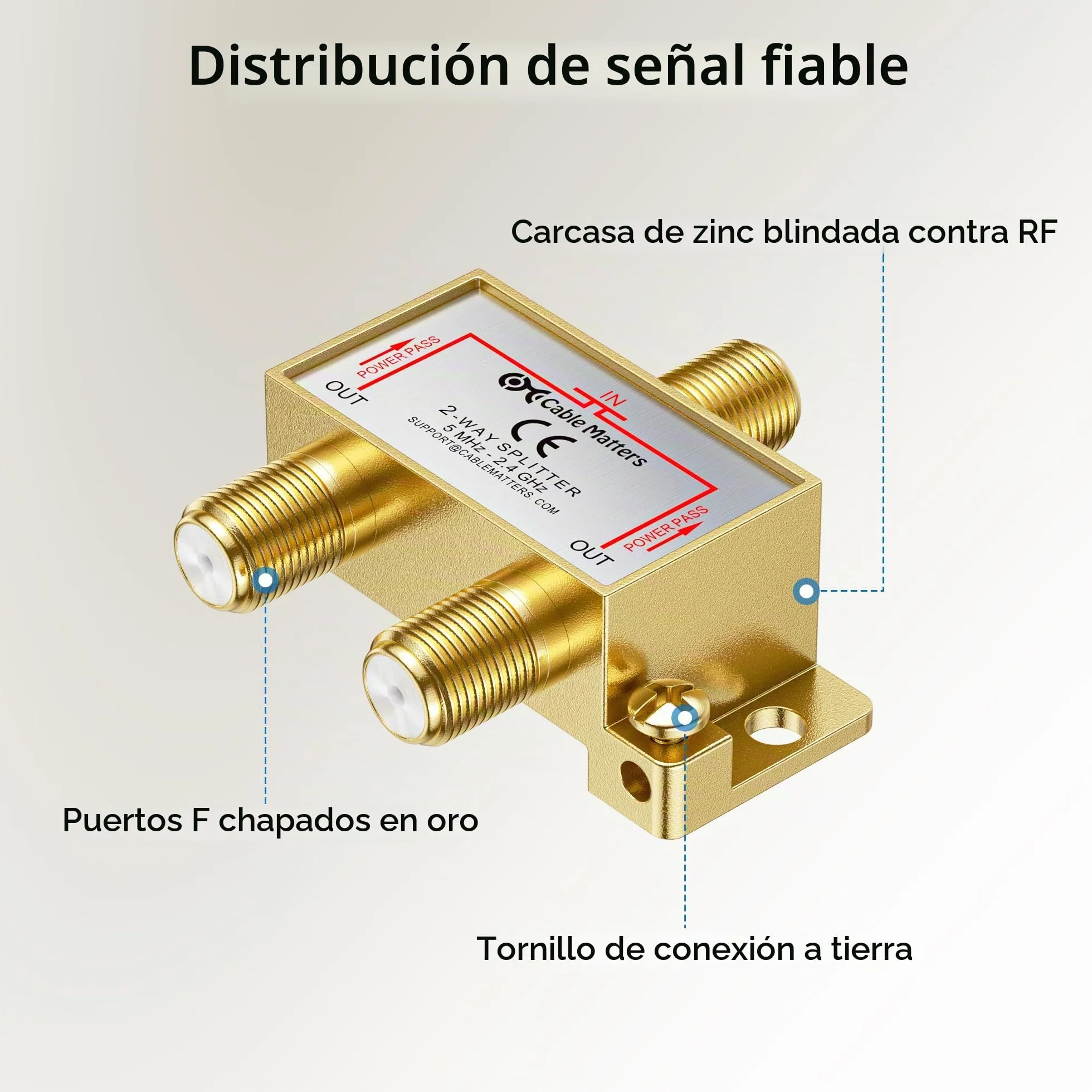 Cable Matters Paquete de 2 Divisores de Cable coaxial bidireccional de 2,4 GHz para televisión STB, Antena y Red Moca - Paso de energía por Todos los Puertos