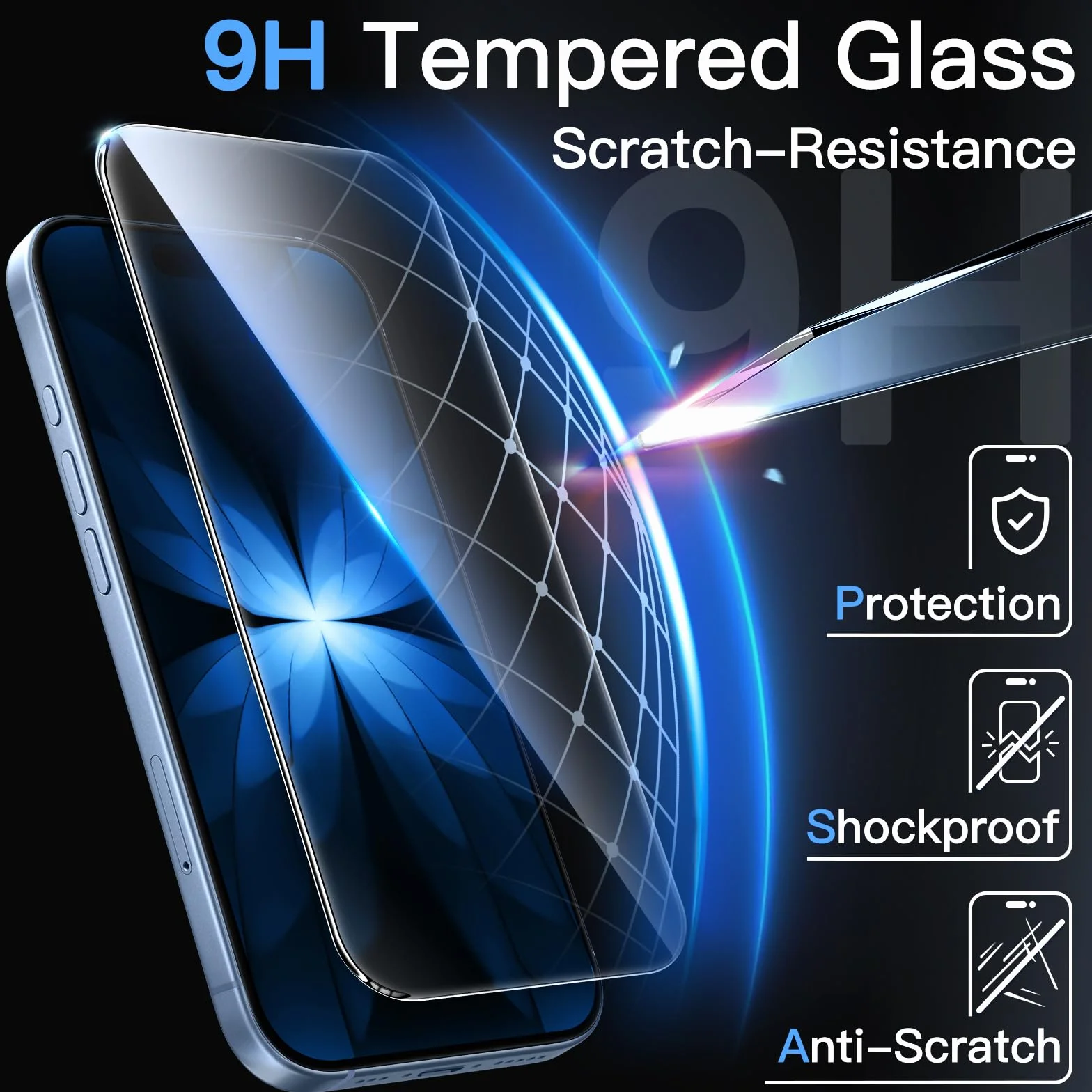 JETech Protector Pantalla para iPhone 17 6,3 Pulgadas, Cristal Vidrio Templado con Marco de Instalación Fácil, 9H Dureza, Amigable para Funda, 3 Unidades