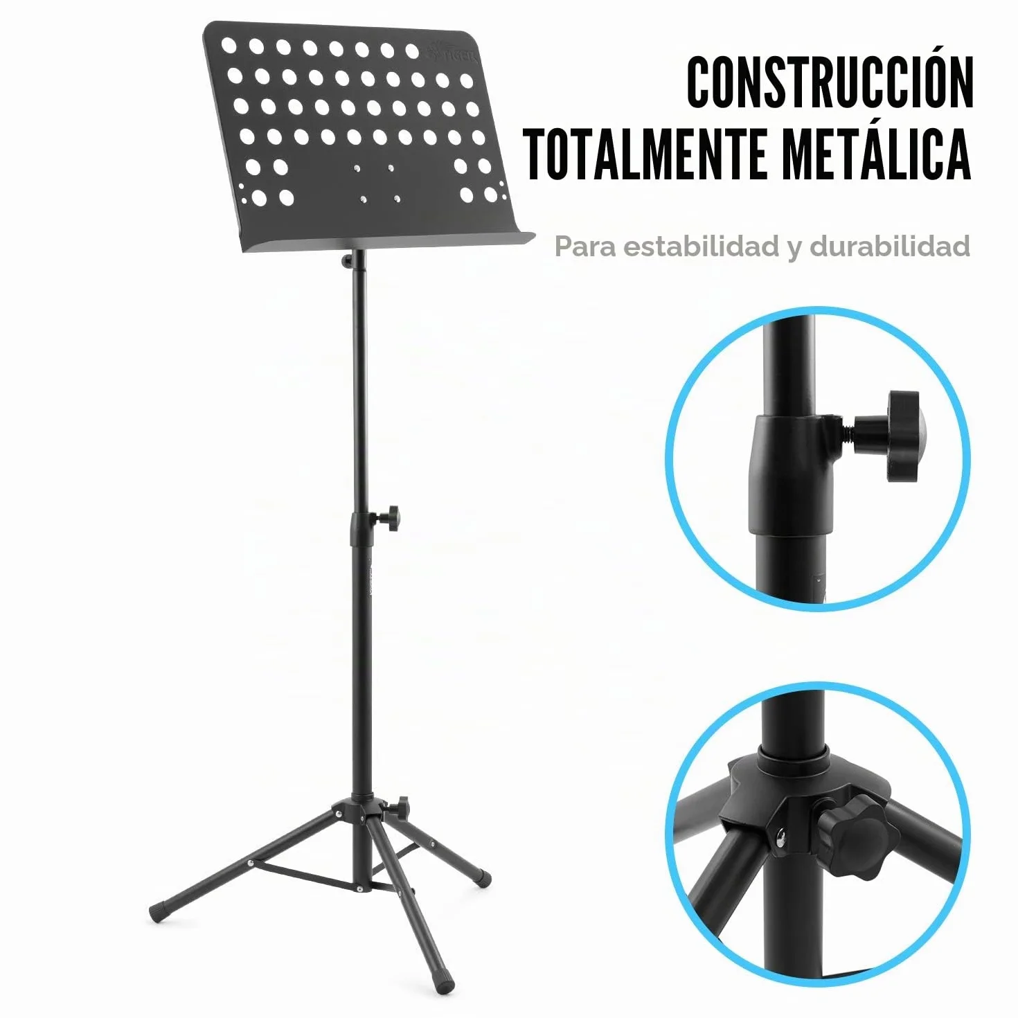 TIGER MUS7-BK Atril para música orquestal, atril para partituras totalmente ajustable - Negro