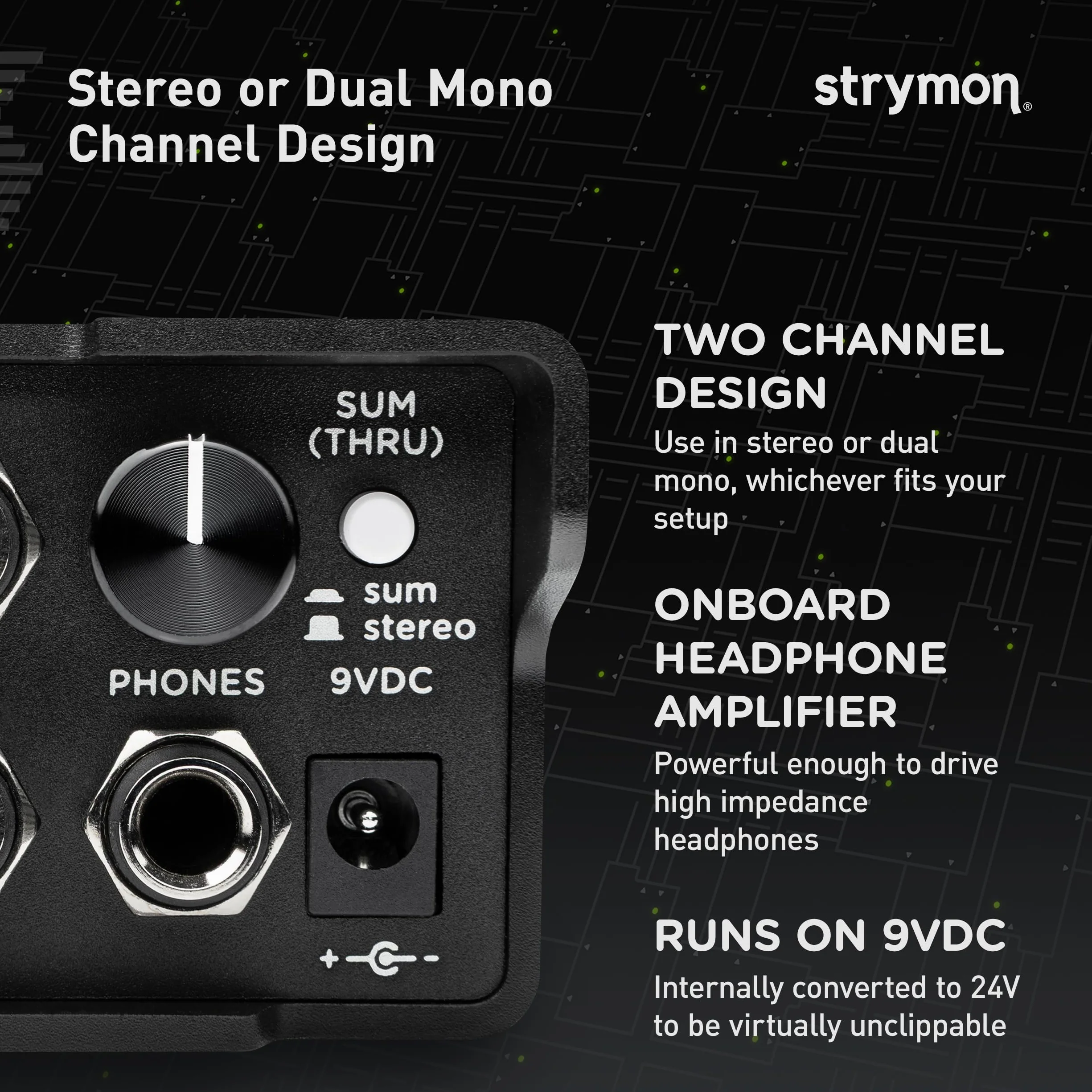 Strymon PCH - Caja DI de interfaz directa activa estéreo con amplificador de auriculares de estudio para guitarra, pedaleras, sintetizador, teclado