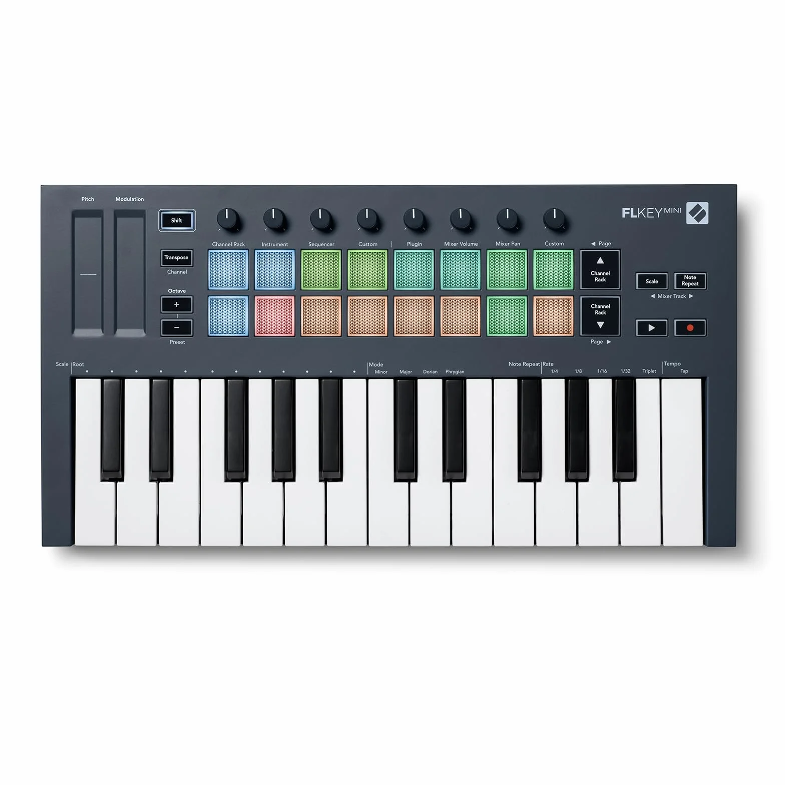 Novation FLkey Mini, controlador de teclado MIDI portátil de 25 teclas con USB e integración con FL Studio para la producción musical, Negro