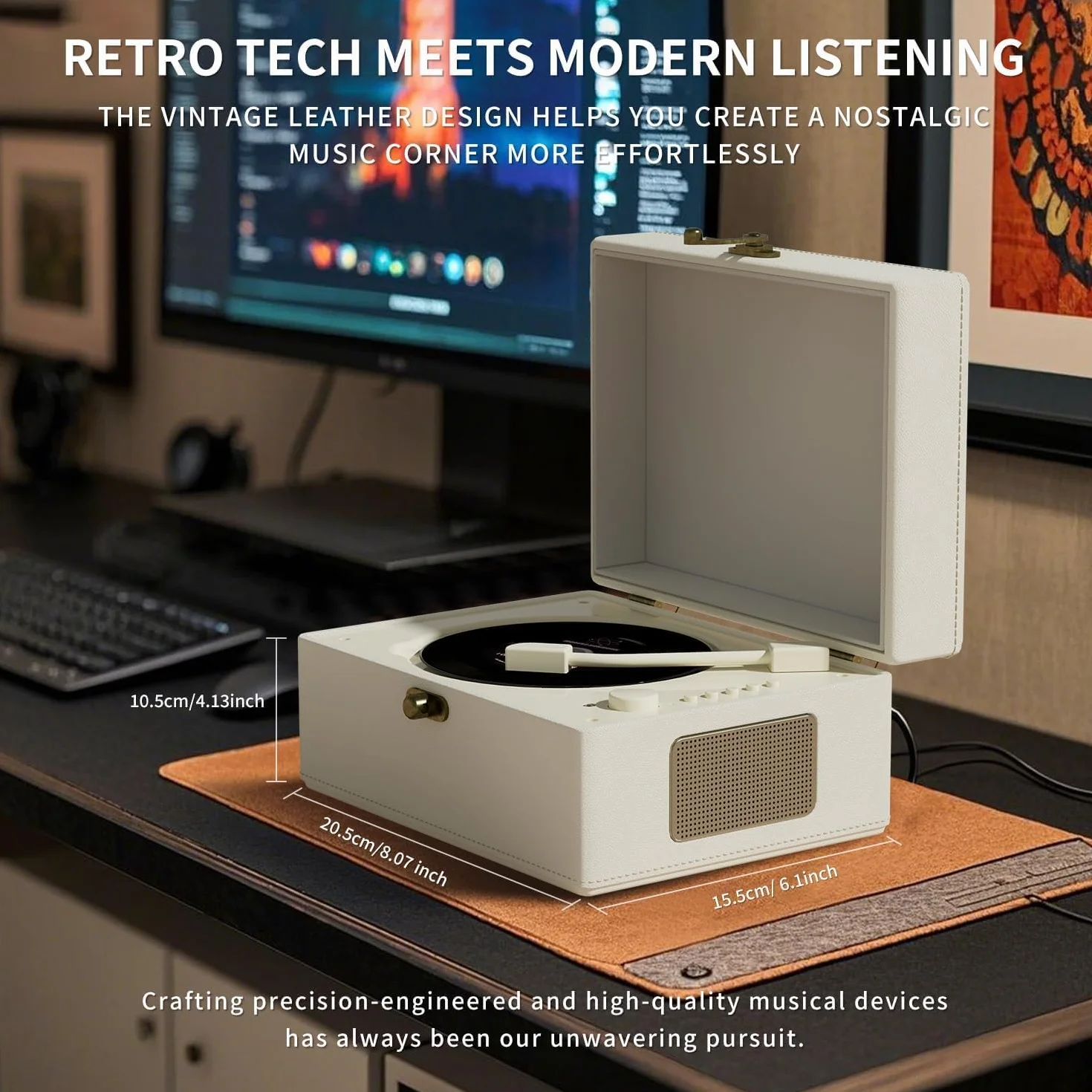 Yintiny Reproductor de CD recargable de cuero con Bluetooth blanco