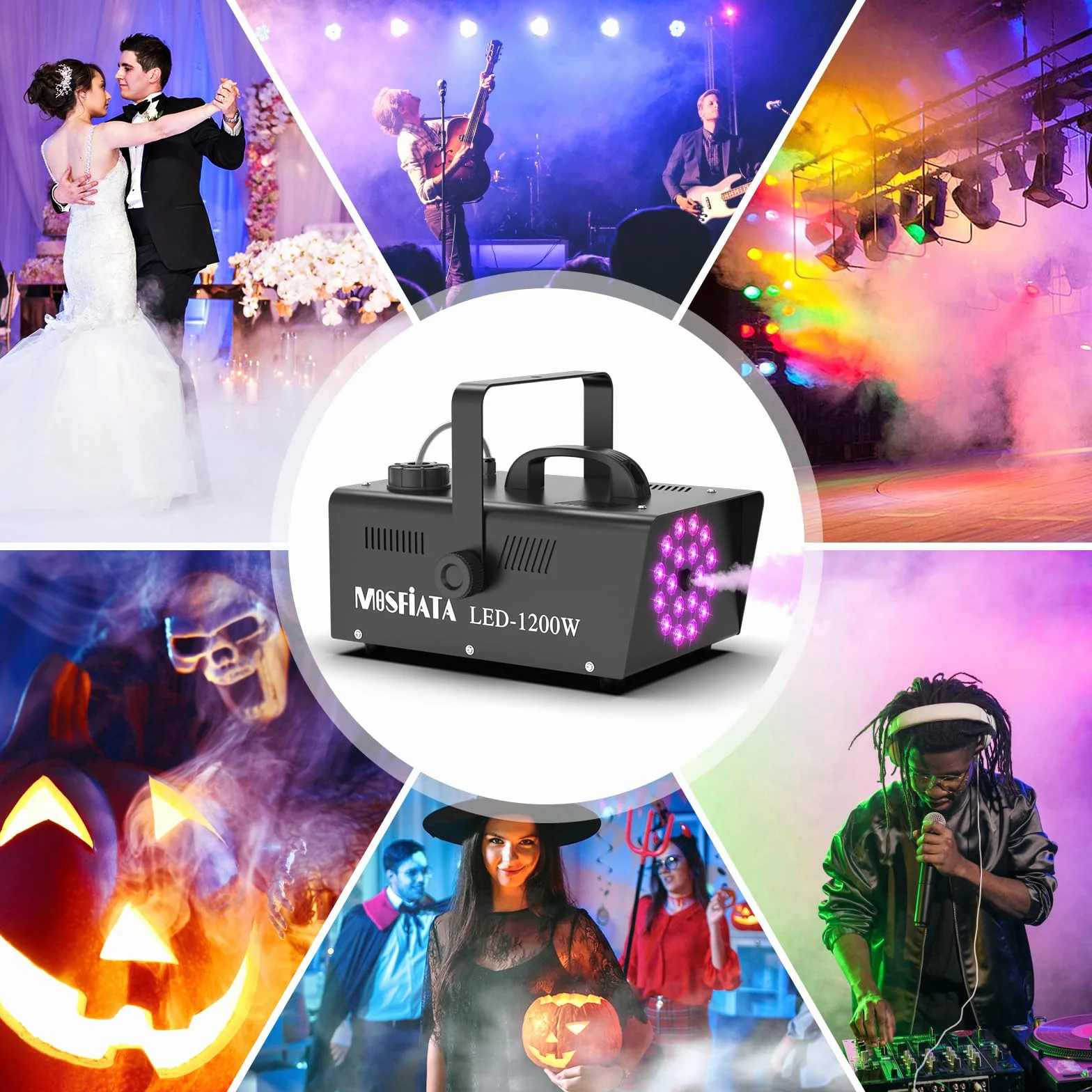 Maquina de Humo Profesional 1200W con 18 LEDs RGB Integrados para Fiestas, Halloween, Bodas, Discoteca, DJ Efecto Escenario