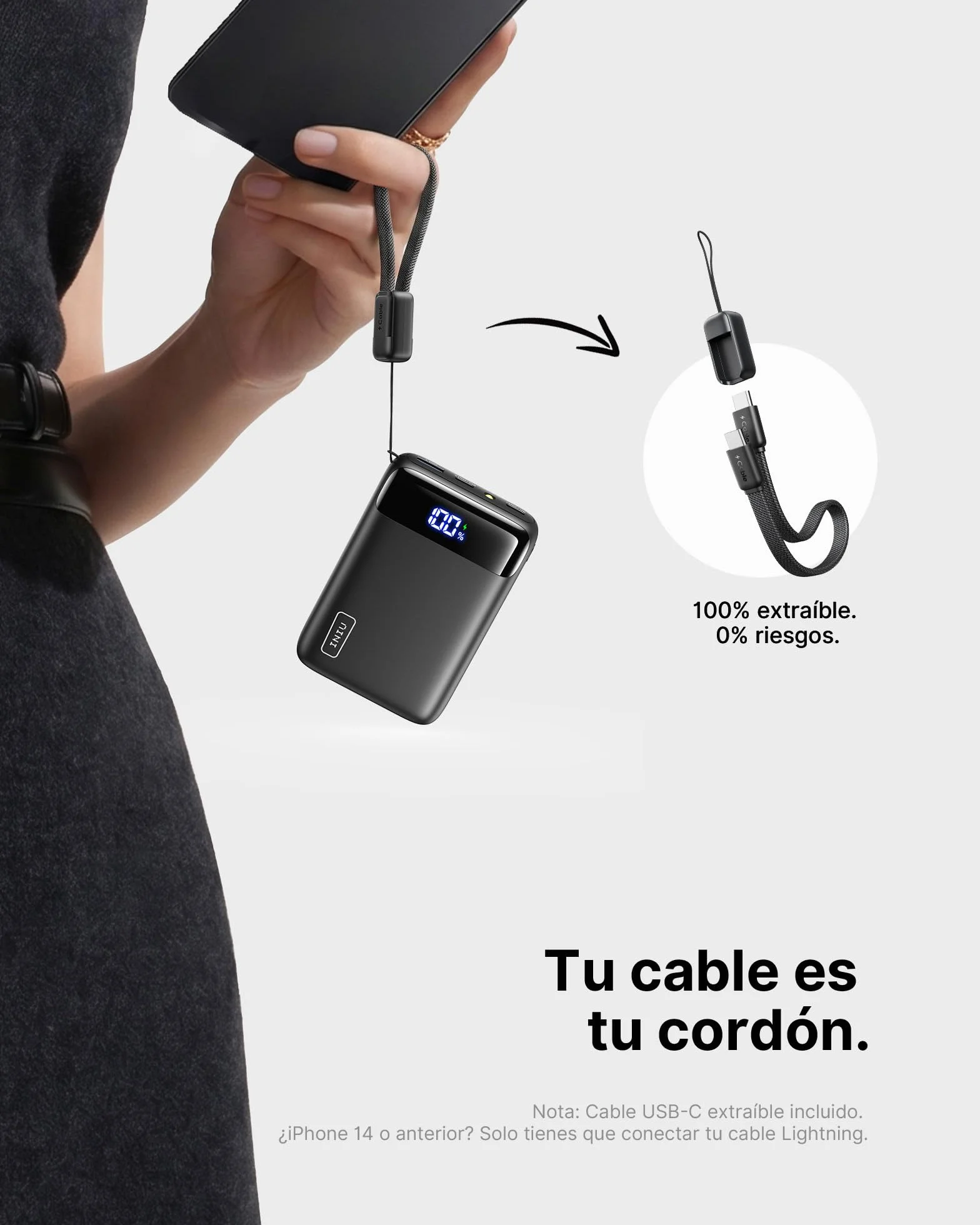 INIU Power Bank 20000mAh 22.5W Carga Rapida Bateria Externa con Cable USB C
