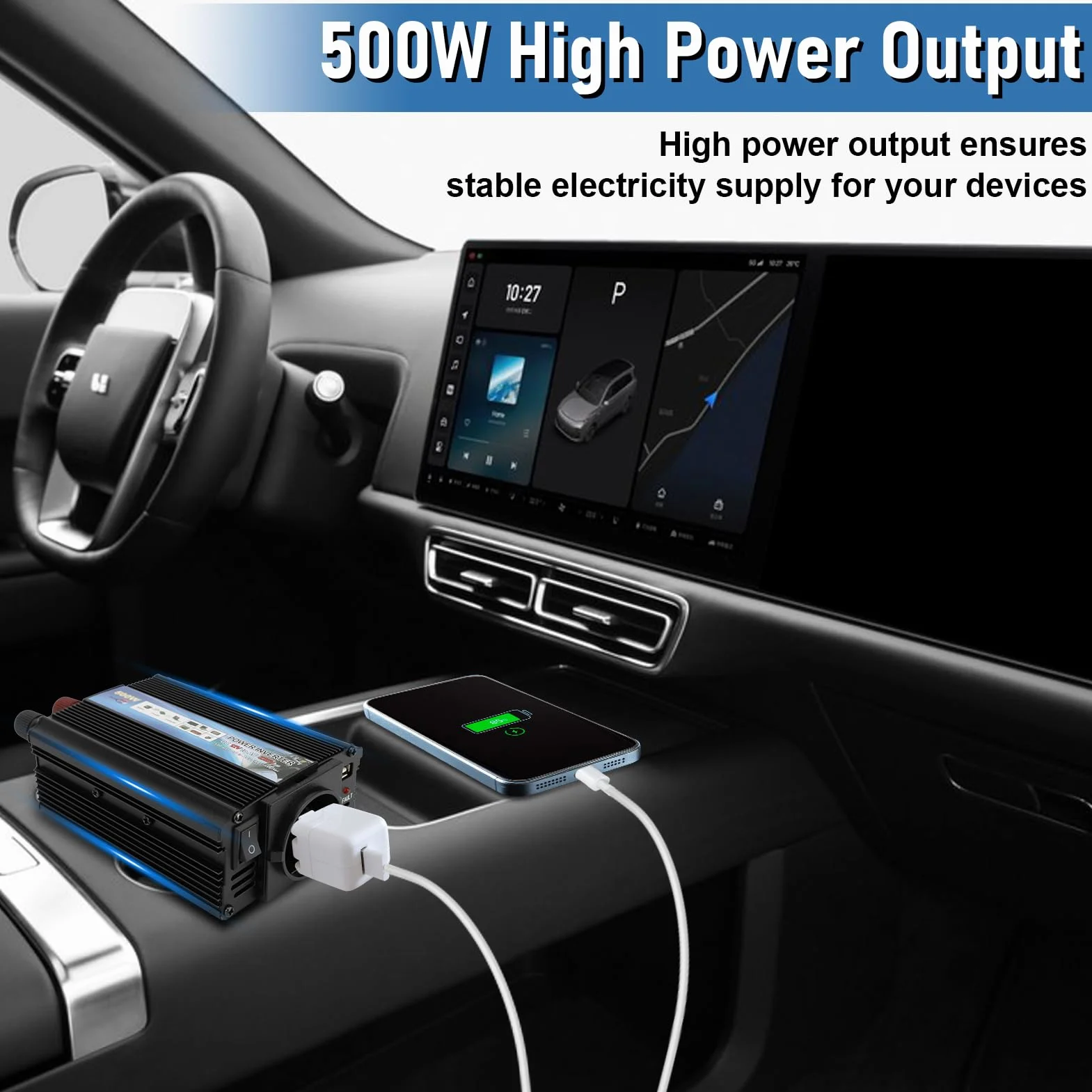 Inversor 12 V a CA 220 V de Corriente de 350W CC Adaptador de Enchufe para Automóvil Convertidor de Enchufe para Cargue Sus Dispositivos Electrónicos en Autocaravanas, Furgoneta & Coche