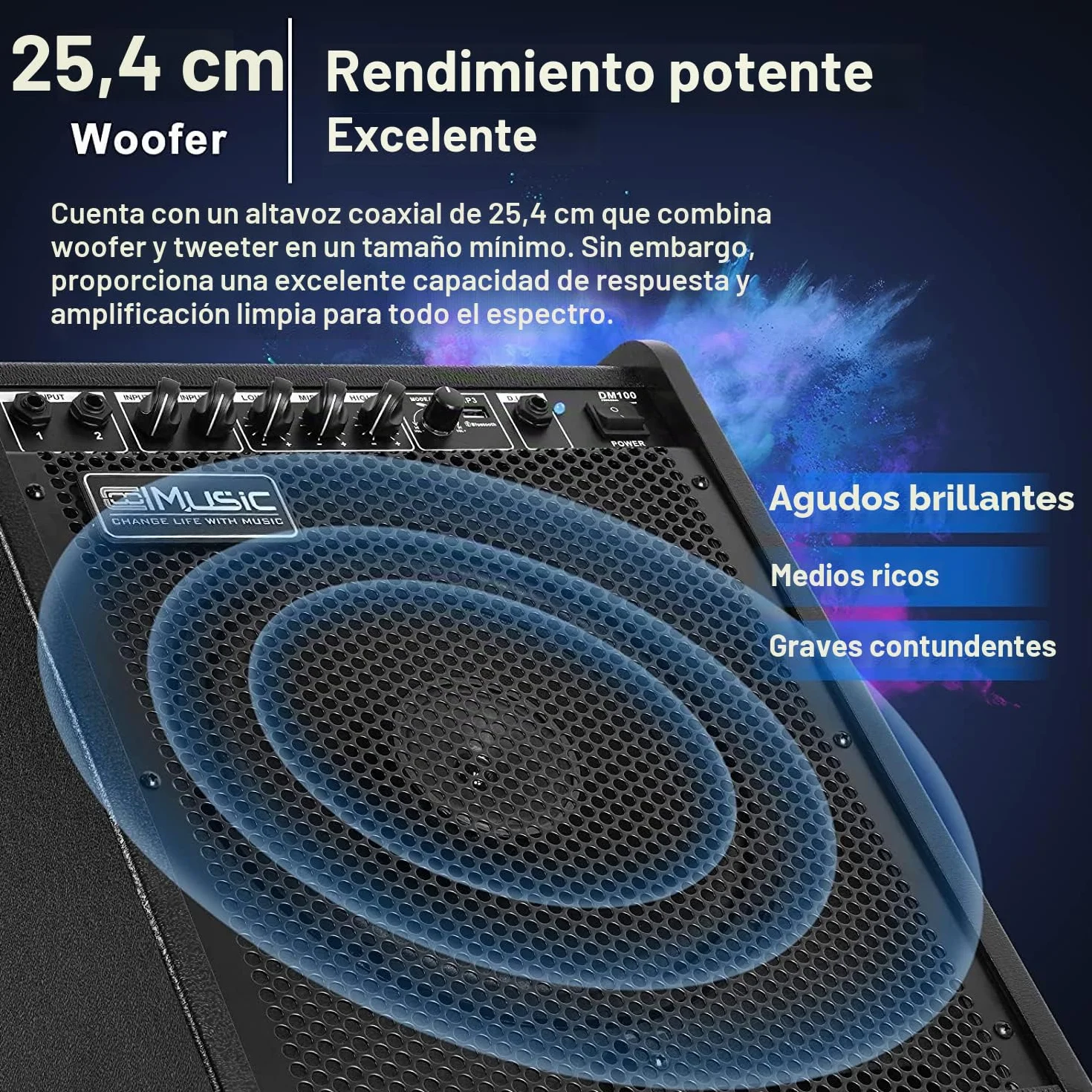 Coolmusic 100W Bluetooth Amplificador de Monitor Personal Amplificador de Tambor eléctrico Altavoz, Teclado y Altavoz de Guitarra acústica