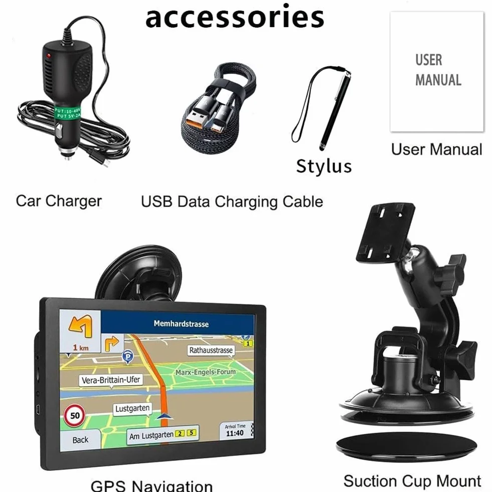 GPS Navigator 2025 9 pulgadas para camión mapas sin conexión Europa 12 canales guía de voz FM asistencia carril