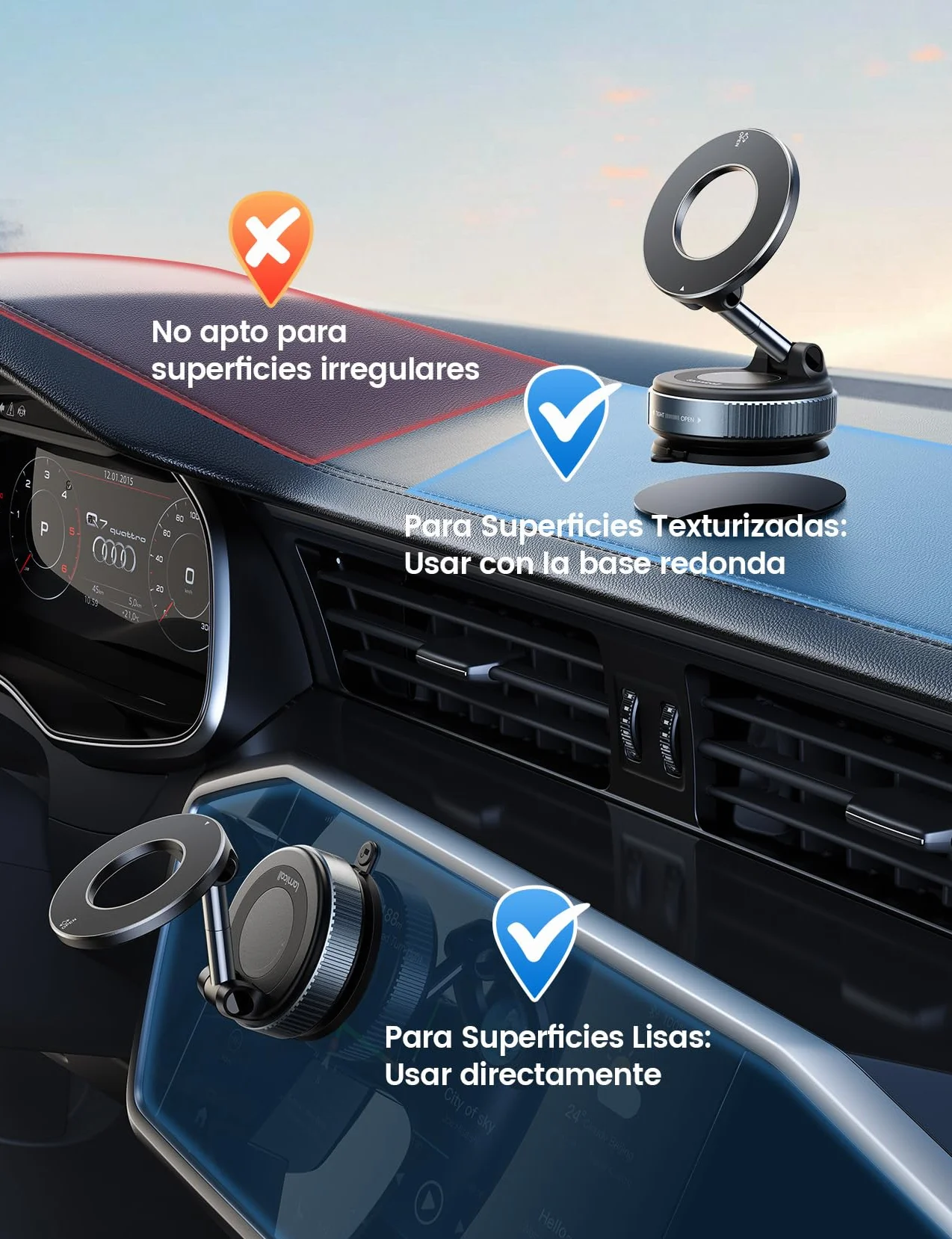 Lamicall Soporte Móvil Coche para MagSafe - [Ventosa de Vacío & 24X N55 Imanes] 360° Rotación, Soporte Coche para Salpicadero/Parabrisas, Soporte Magnetico para iPhone 17 16 15 14 13, Otro Smartphone