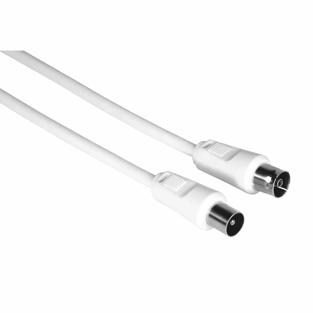 Hama - Cable de antena de televisión (cable de televisión coaxial macho - coaxial hembra, 85 db, 1,5 m, conexión de un televisor a un conector de pared o a un decodificador), color blanco