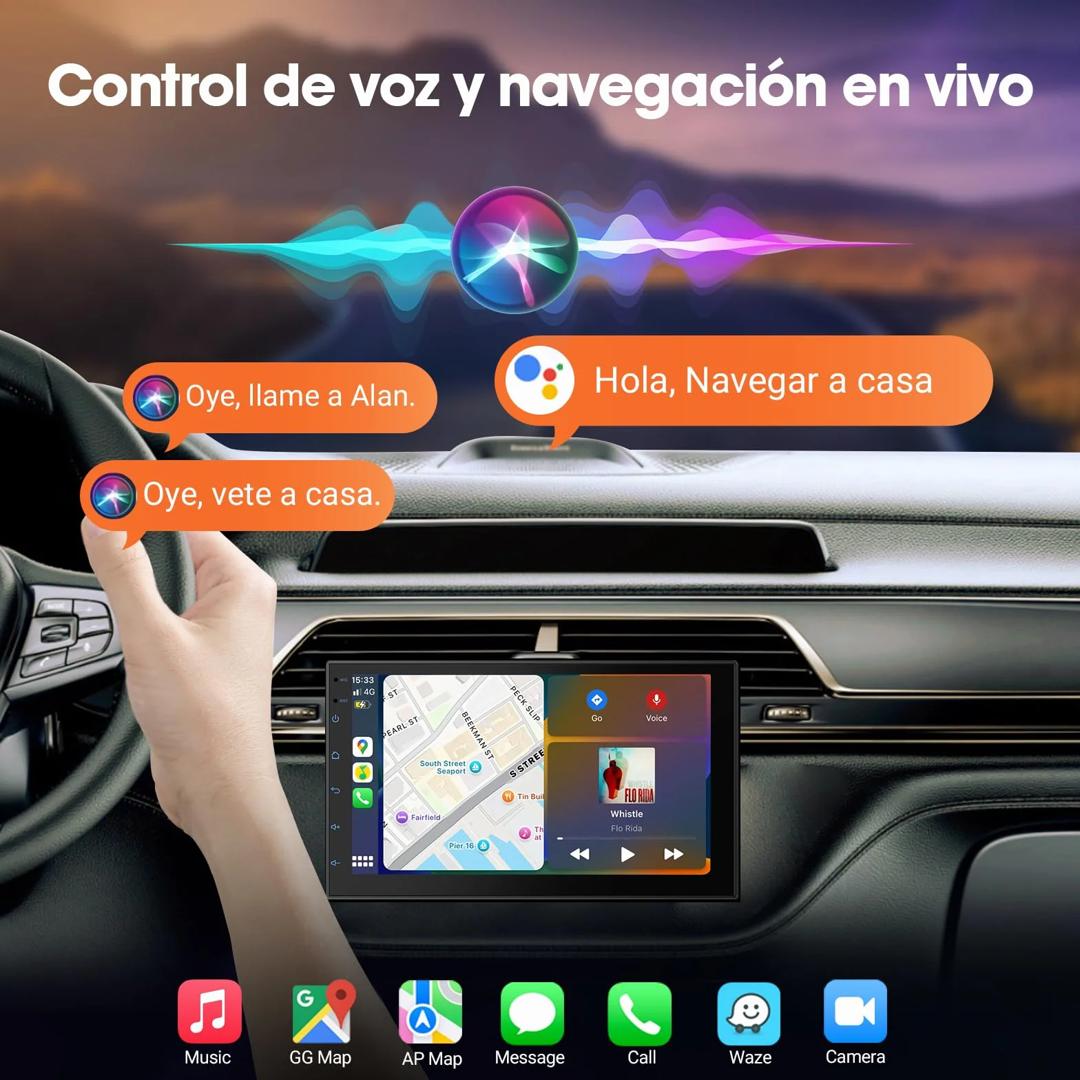 Haudio Radio de Coche 2 DIN, Pantalla Táctil de 7 Pulgadas con CarPlay Inalámbrico & Android Auto, Soporta Control por Voz/FM/Mirror Link/AUX/Navegación GPS/Bluetooth 5.2 Sin Cámara 2+ 32GB