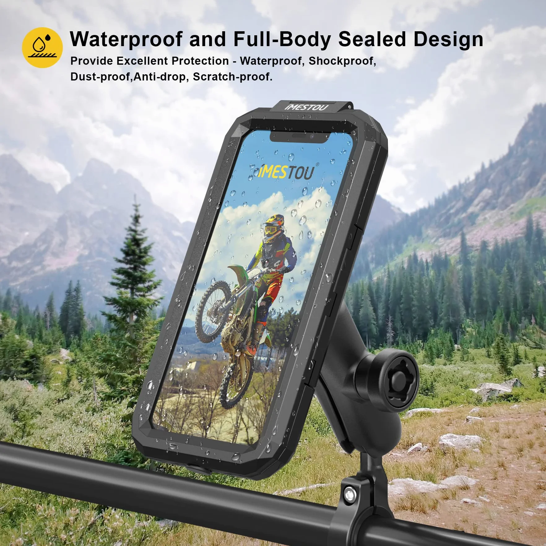 iMESTOU Antirrobo Monte de Teléfono de Motocicleta IP67 Impermeable Rotación 360° Aluminio 1" 3.5-6.1 Pulgadas
