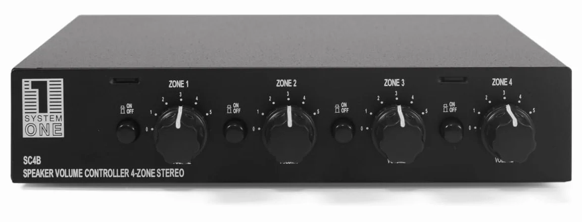 System One SC4B - Selector para 4 Pares de Altavoces con Control de volúmen.