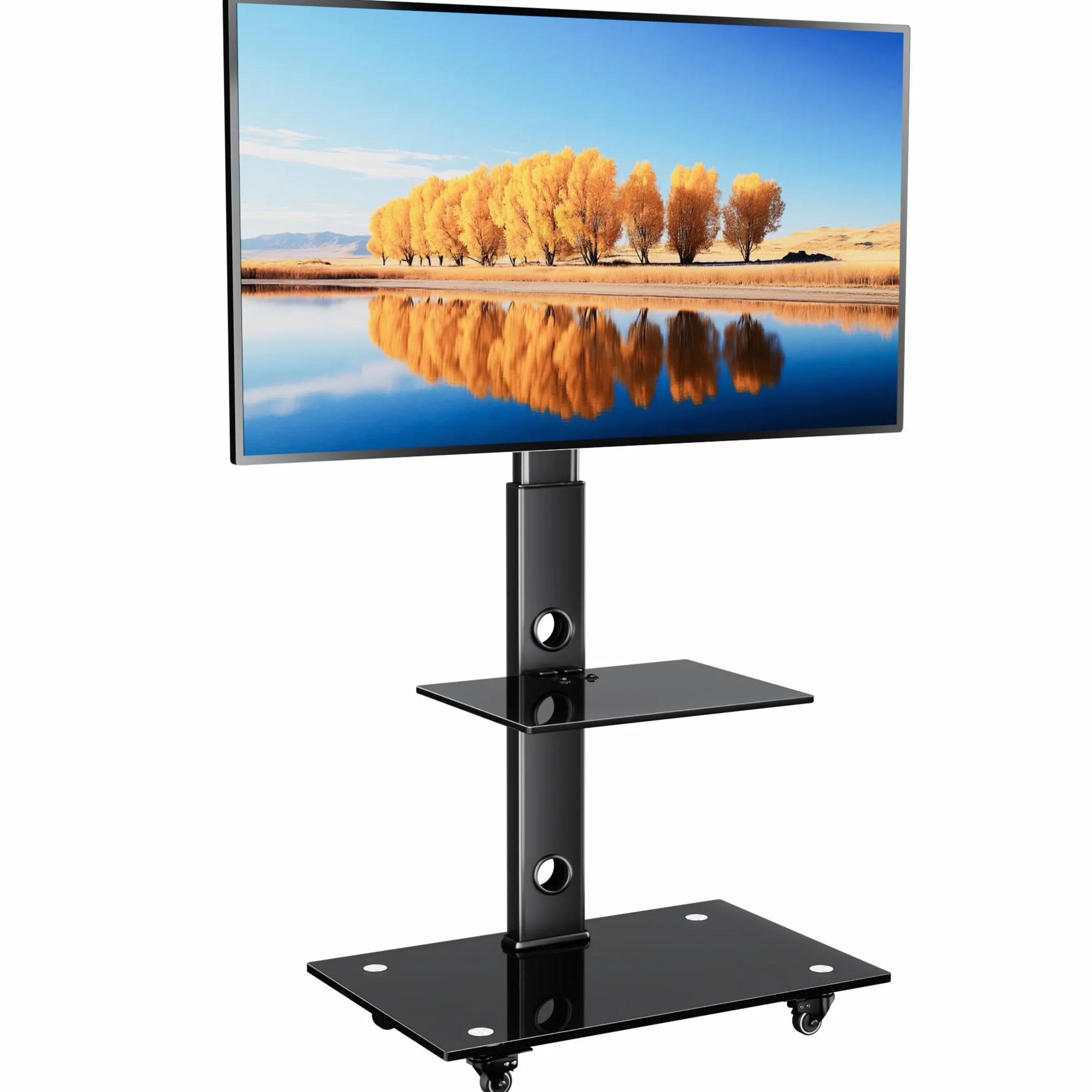 BONTEC Soporte TV Ruedas 30-70 Pulgadas Plasma LCD LED, Altura Ajustable 6 Niveles, 2 Vidrio Templado, 40 kg, VESA 600x400 mm