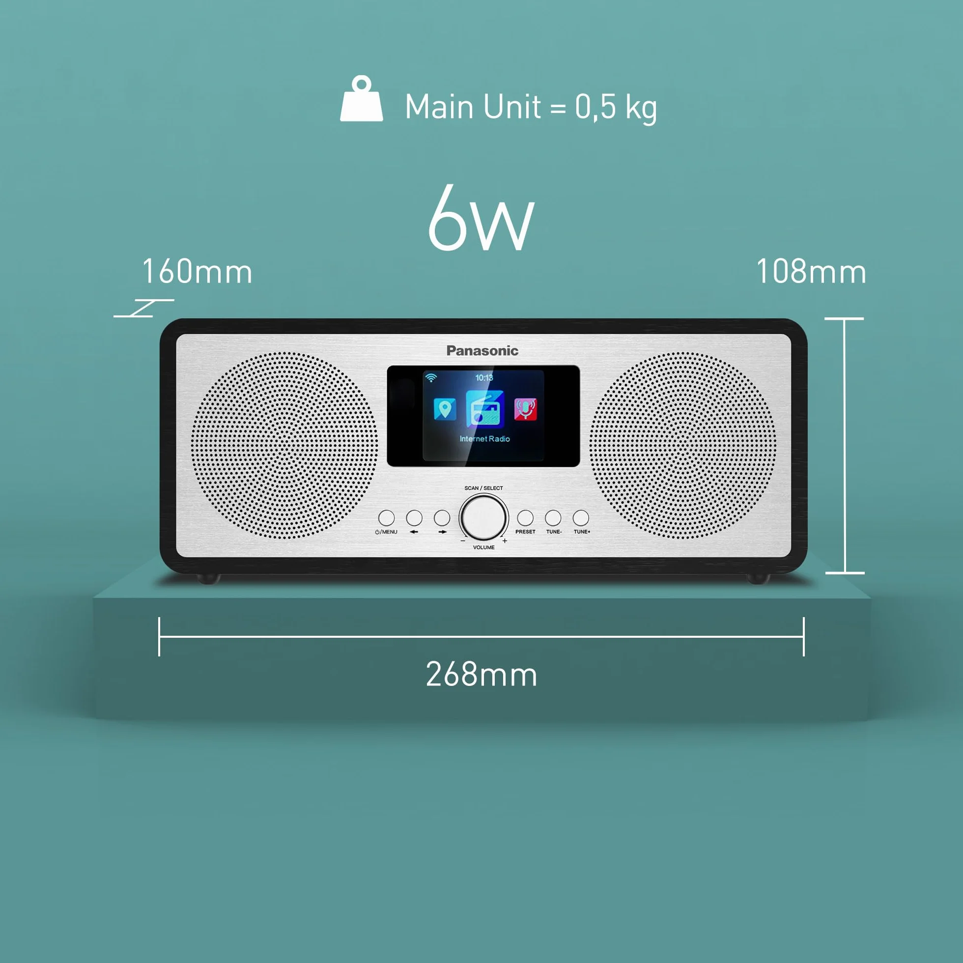 Panasonic RF-D40EG-K Radio de Internet y Dab+/FM con Bluetooth, 6 W, Altavoces de 7,5 cm, LCD a Color TFT de 2,4", Alarma y Temporizador de Apagado, Mando a Distancia, USB, Wi-Fi, Negro