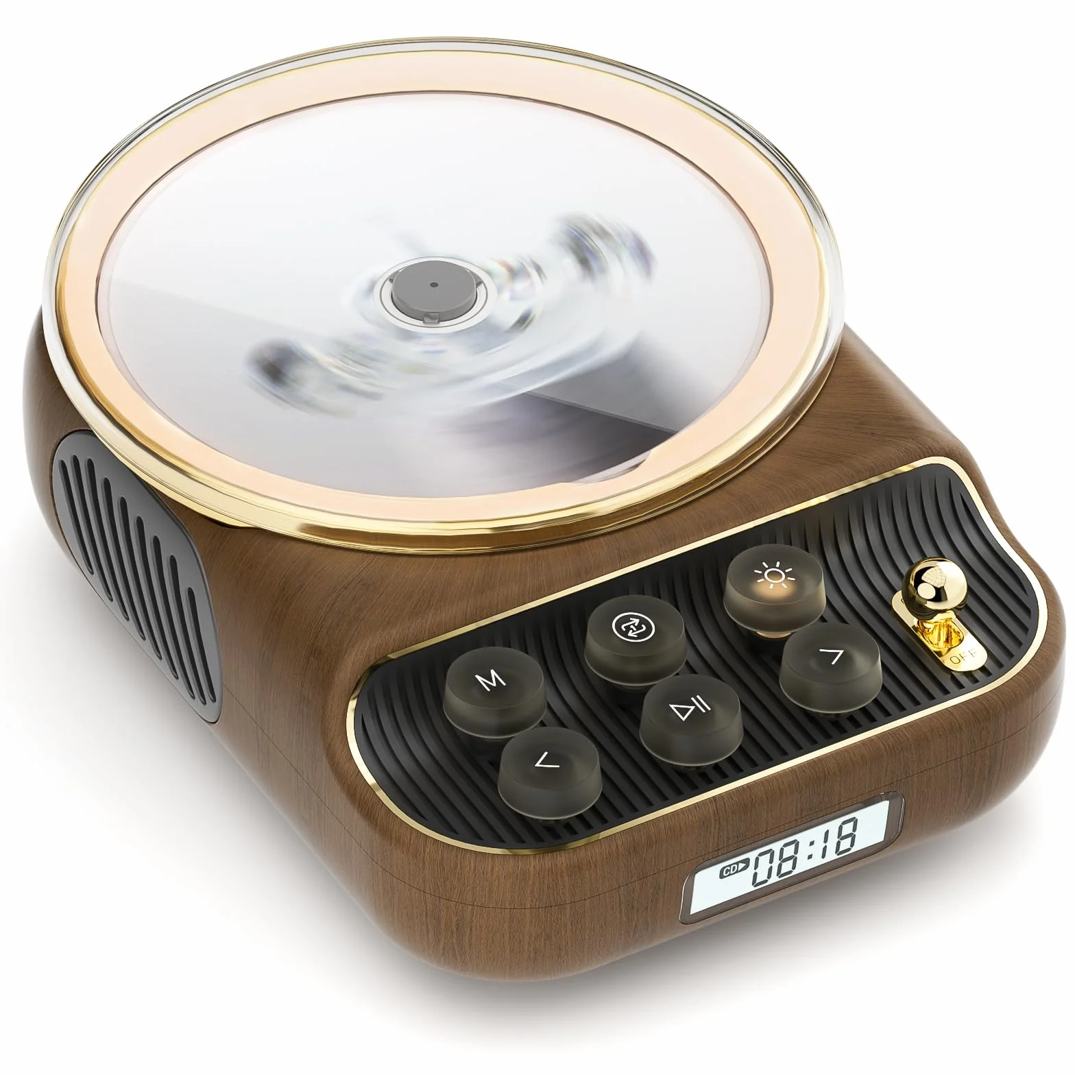 Reproductor de CD con Bluetooth 5.3, Altavoces, Radio FM, Control Remoto, Madera
