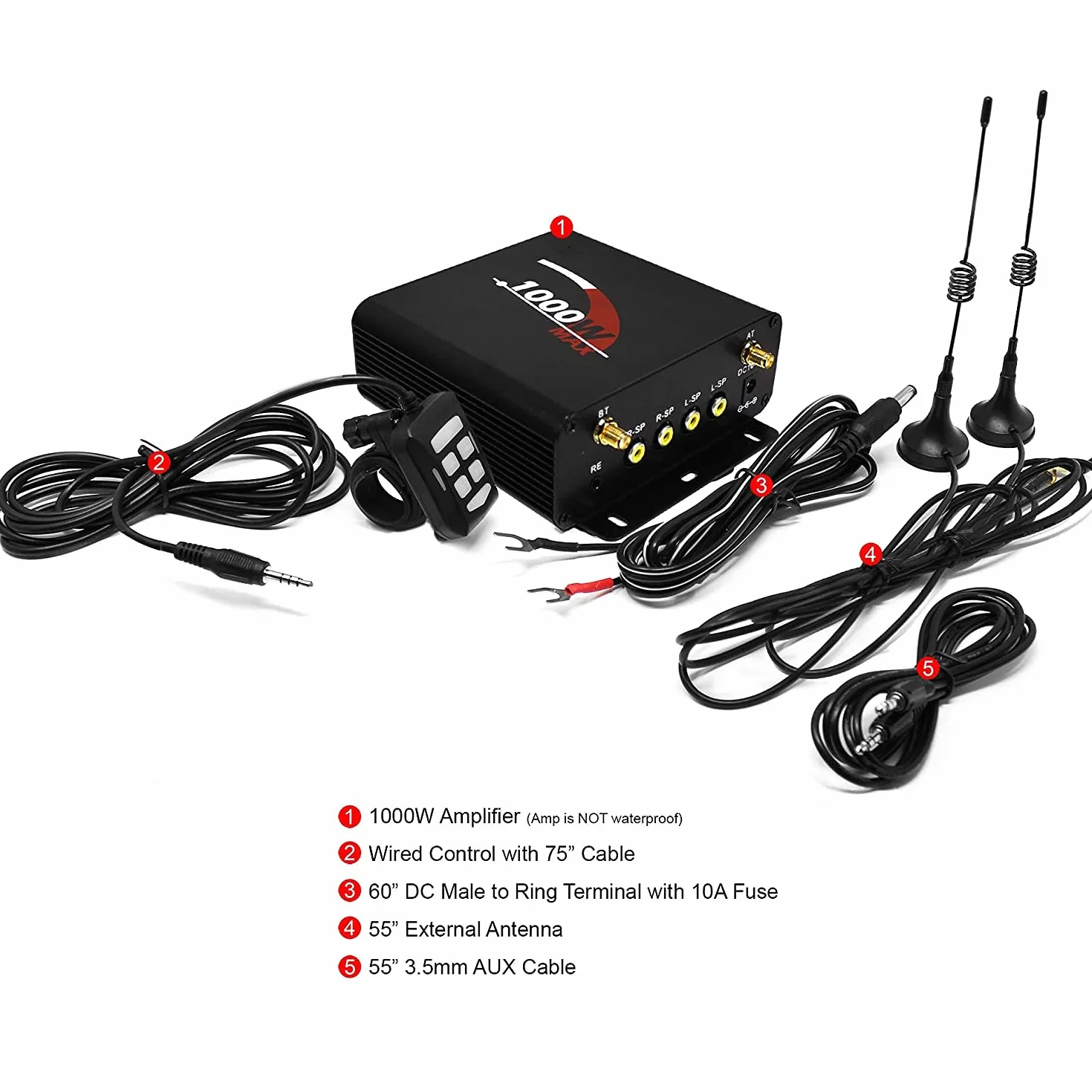 Amplificador estéreo Bluetooth M1000 1000W 4 Canales Radio AUX USB SD FM para Harley ATV UTV RZR