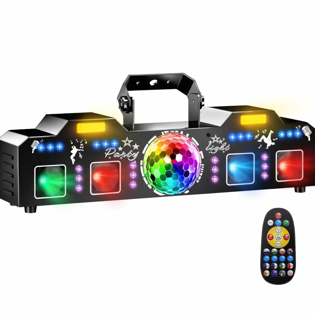 Luces Discoteca Controlada por Música con DMX512, Luz UV & Bola Disco - Luces DJ para Club, Fiesta, Evento, Boda, Halloween