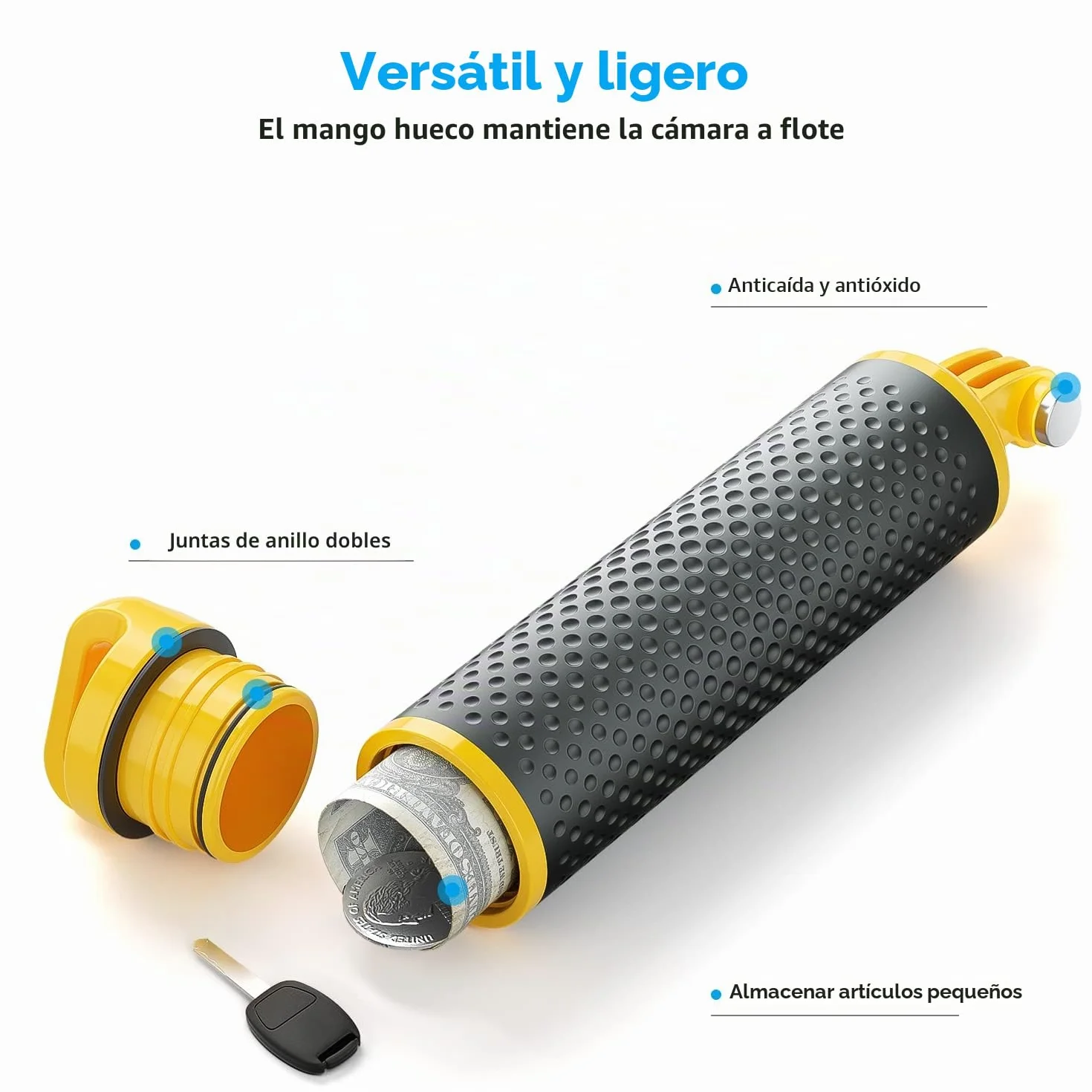 Flotante Mango Handler Empuñadura Flotador Palo Accesorio Compatible con GoPro Hero 13 12 11 10 9 8 7 6 5 Session dji Cámaras de Acción - Amarillo
