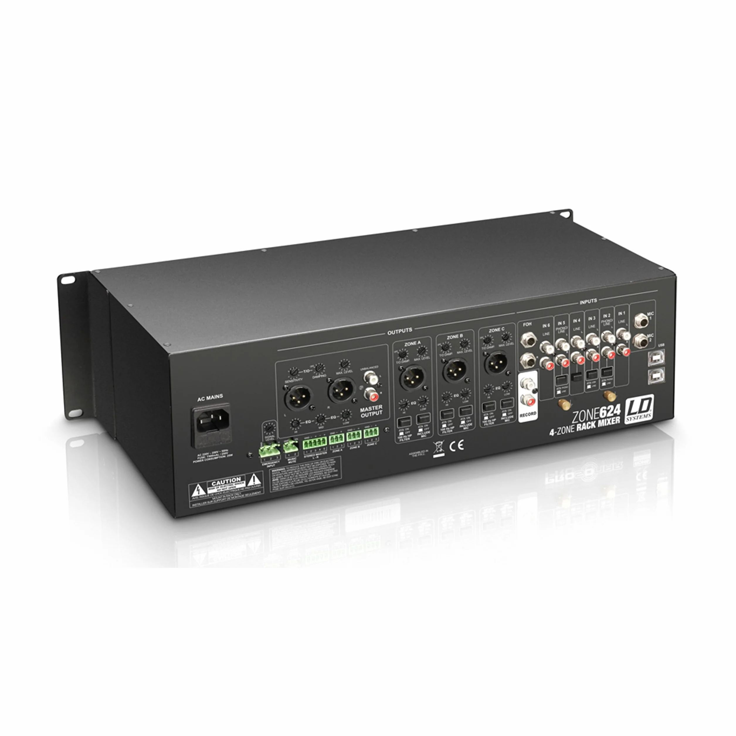 LD Systems ZONE 624 - Mezclador de 4 zonas, formato 19" 3 U