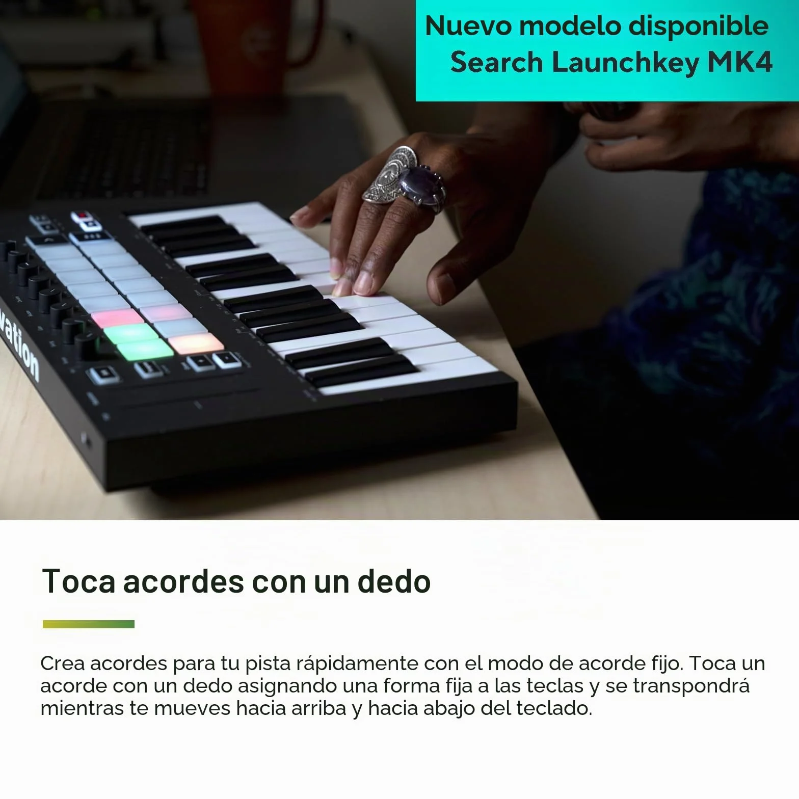 Novation Launchkey Mini [MK3] — Controlador de teclado MIDI de 25 teclas portátil con USB e integración de DAW. Modo de acordes fijos y arpegiador — para producción musical