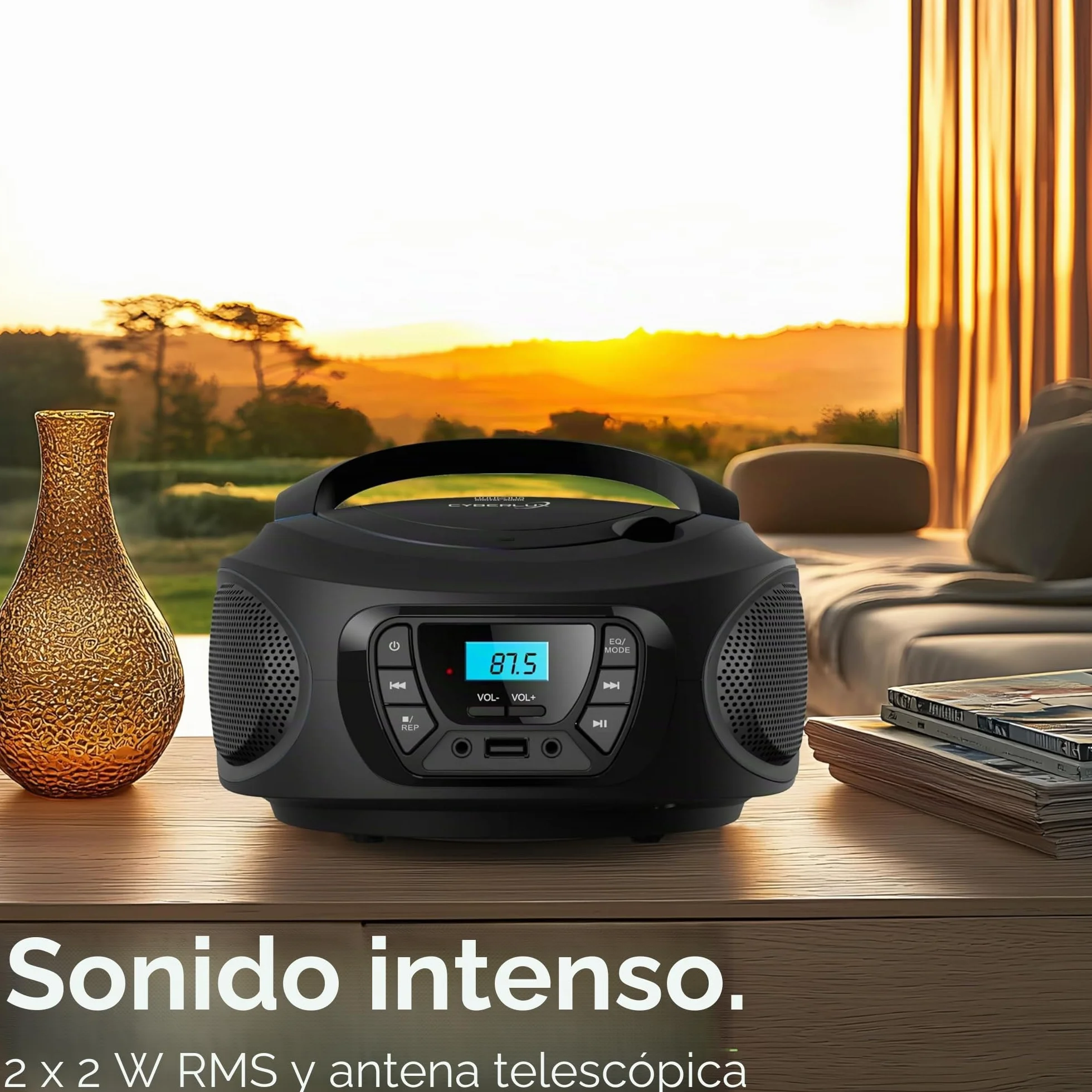 Boombox Reproductor de CD portátil Radio FM USB AUX Negro