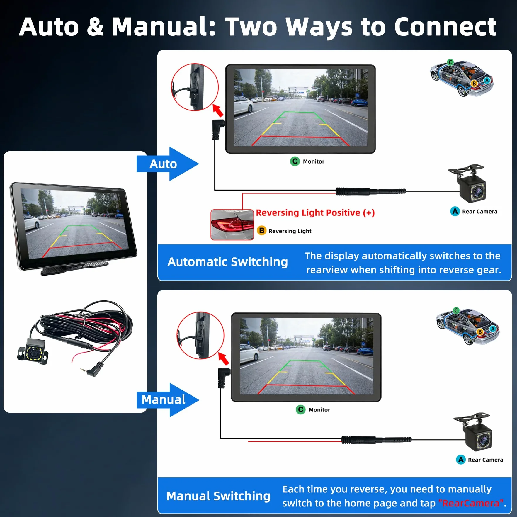 Pantalla Coche 9" con Carplay y Android Auto Inalámbrico - Pantalla Carplay con Cámara Trasera - Autoradio Portátil Car Play con FM Transmisor, AUX | Plug & Play para la Mayoría de Coches