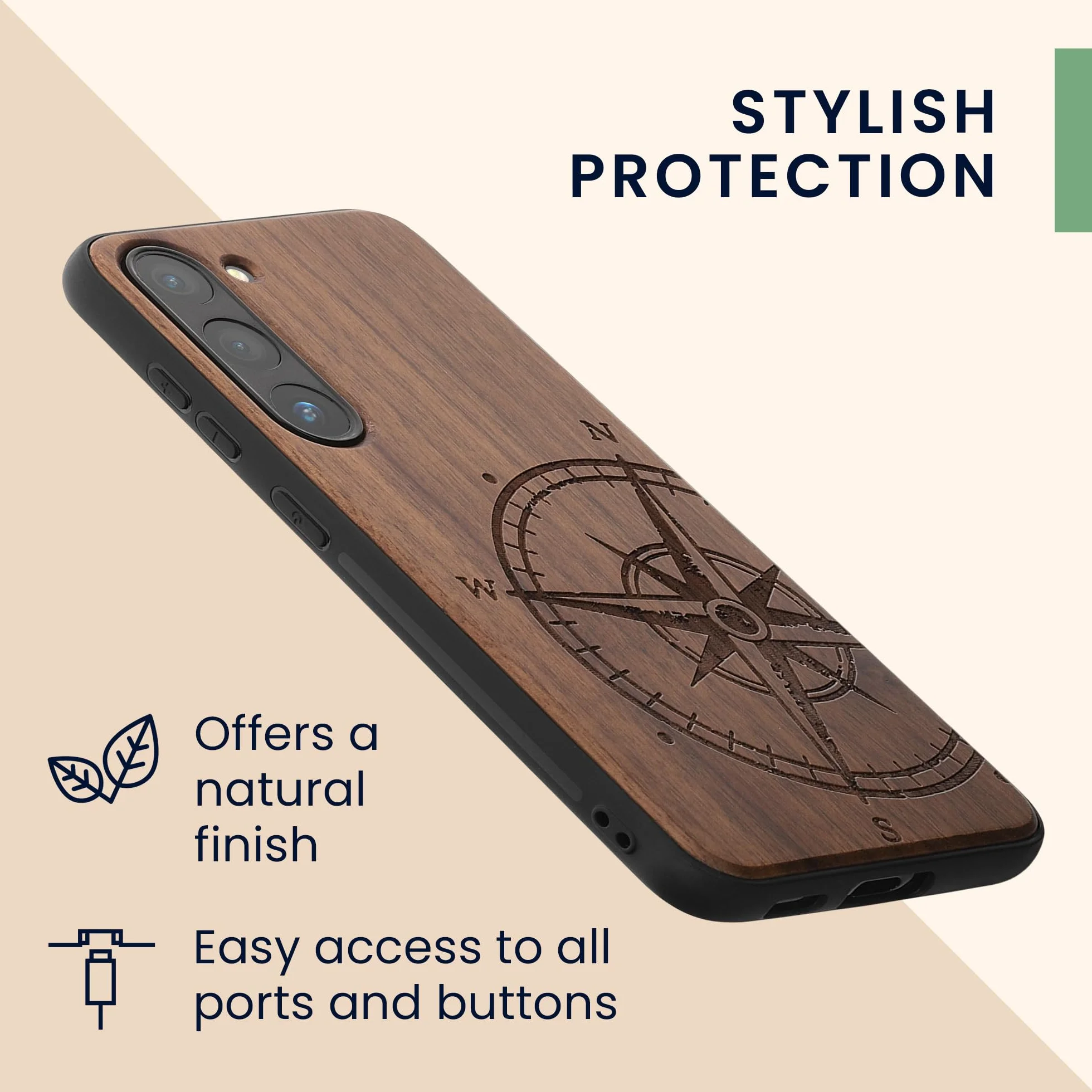 kwmobile Carcasa Compatible con Samsung Galaxy S23 Funda de Madera con Bumper antigolpes