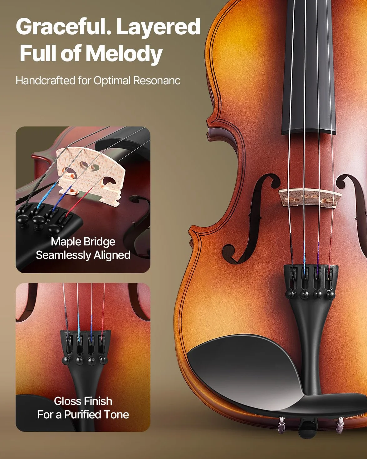 VEVOR Violín de 355 mm de Tamaño Completo, Kit de Violín con Estuche Rígido, Resina, Arco, Hombrera, Puente, Afinador y Cuerdas Adicionales, Instrumento Musical Profesional para Estudiantes, Marrón