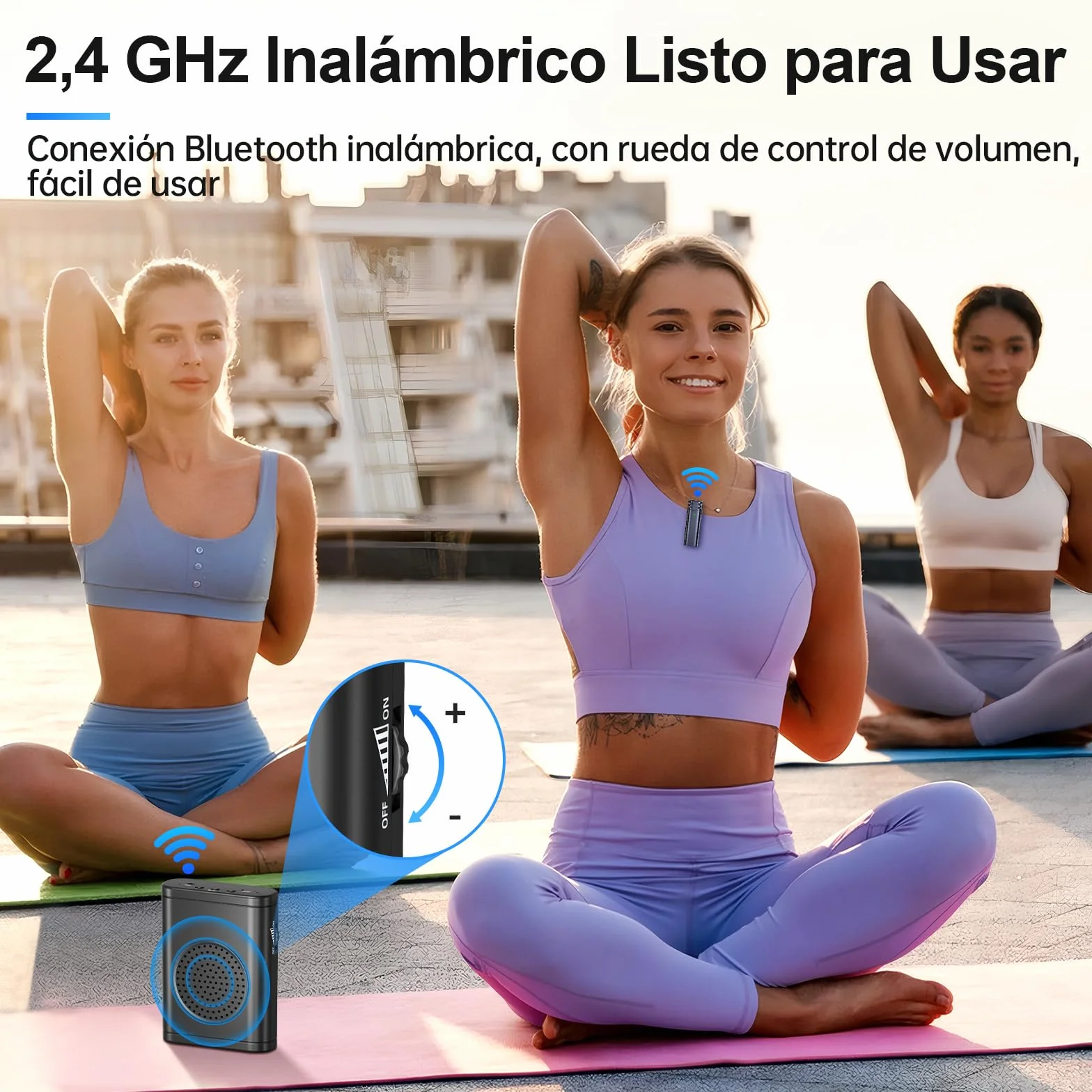 Moman Amplificador de Voz con Micrófono Lavalier Inalámbrico, Altavoz Portátil de Baja Latencia Sin Acoples, Sistema de PA Personal para Profesores, Aulas, Yoga, Formación