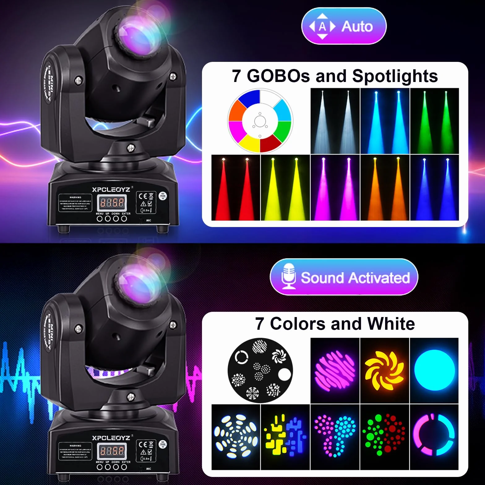 2 unidades de luz de escenario mini de 60W con cabezal móvil LED, luces RGBW para DJ, DMX512, 9/11 canales de control de sonido para discotecas, DJ, fiestas y clubes