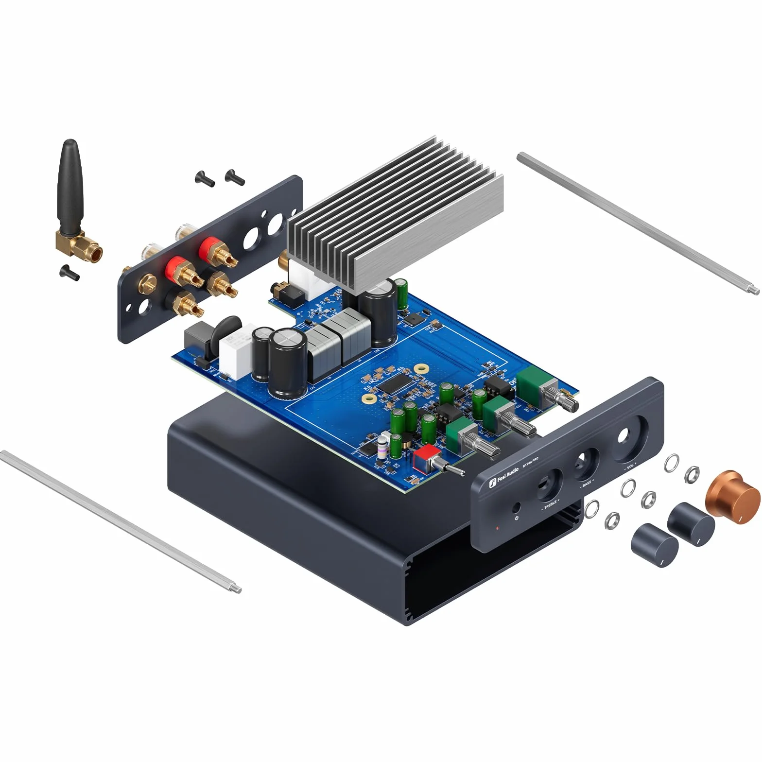 Fosi Audio BT20A Pro Amplificador HiFi, Mini Amplificador 300Wx2 con Bluetooth y Chip TPA3255, Stereo Audio Amp Clase D Estéreo 2.0 Canales, Ajuste de Graves y Agudos, Ampli de Potencia HiFi