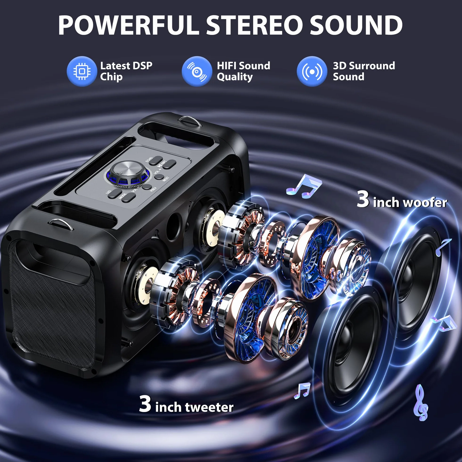 JYX Máquina de Karaoke, Karaoke 2 microfonos inalambricos, Sistema PA para Adultos con Luces LED, soporta TWS/AUX/USB/TF, Ideal para Fiestas y animaciones (T22-T)