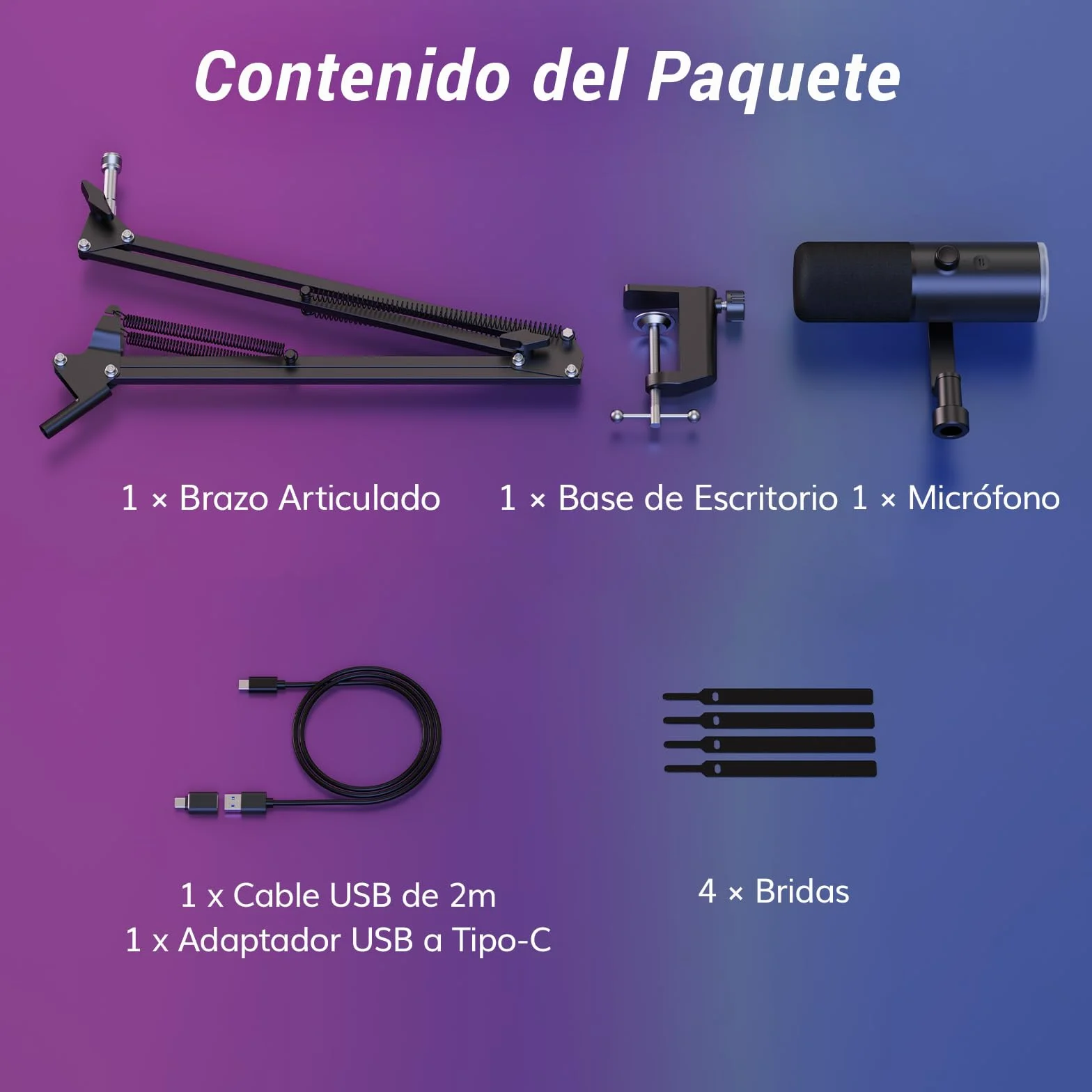 TONOR Microfono de Gaming Dinámico para PC, Micrófono Cardioide Streaming XLR/USB con Brazo para Podcast/Estudio, Cancelación de Ruido IA,RGB Controlable,Conector Auriculares 3,5 mm,Negro,TD510 AIR H+