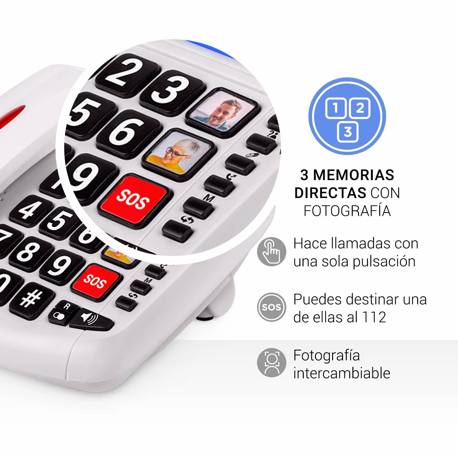 SPC Comfort Volume 2 Teléfono Fijo Teclas Grandes Mayores Amplificador Volumen 3 Memorias Directas Identificador Llamadas Azul